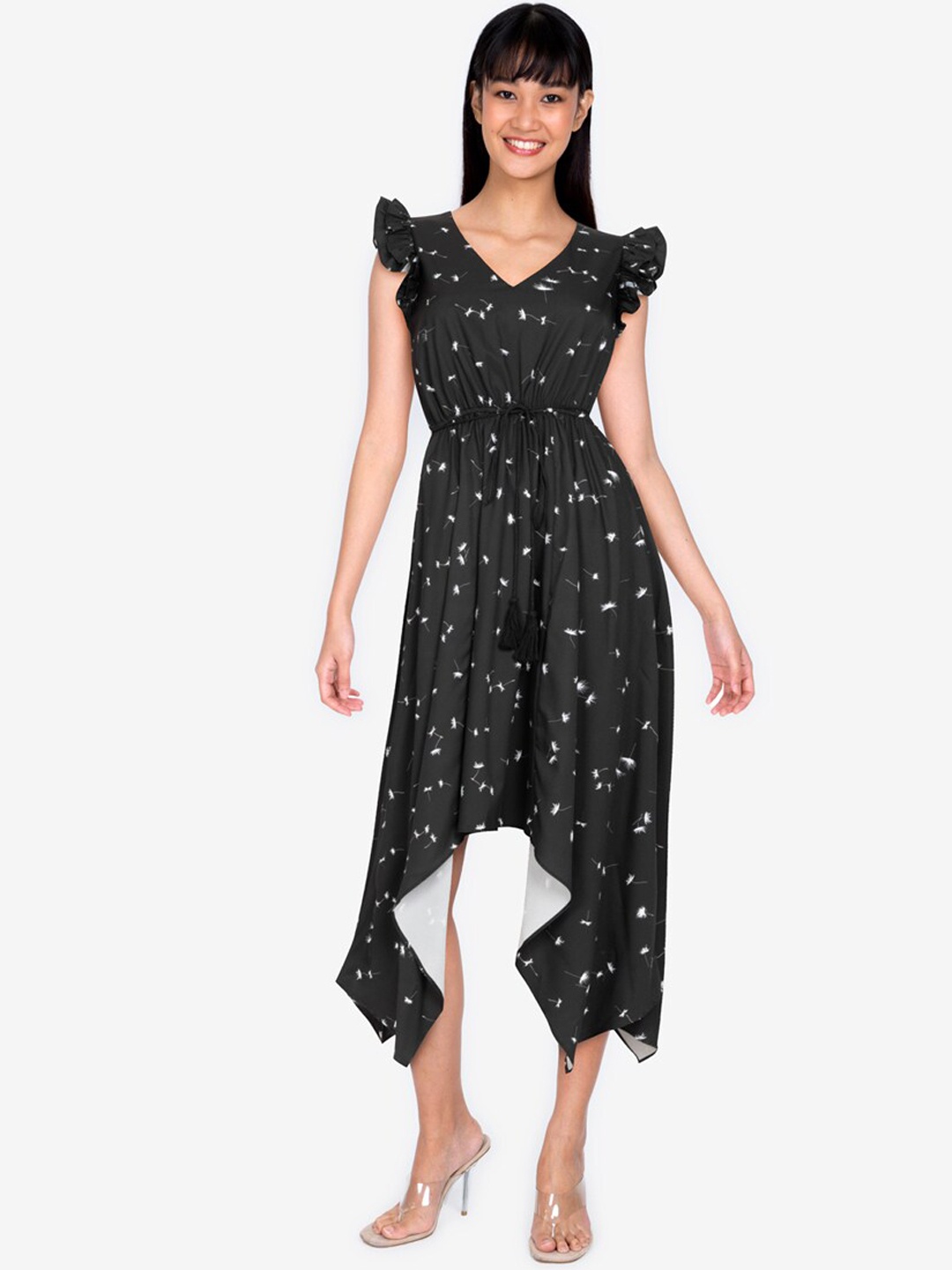 

ZALORA BASICS Black Floral A-Line Dress