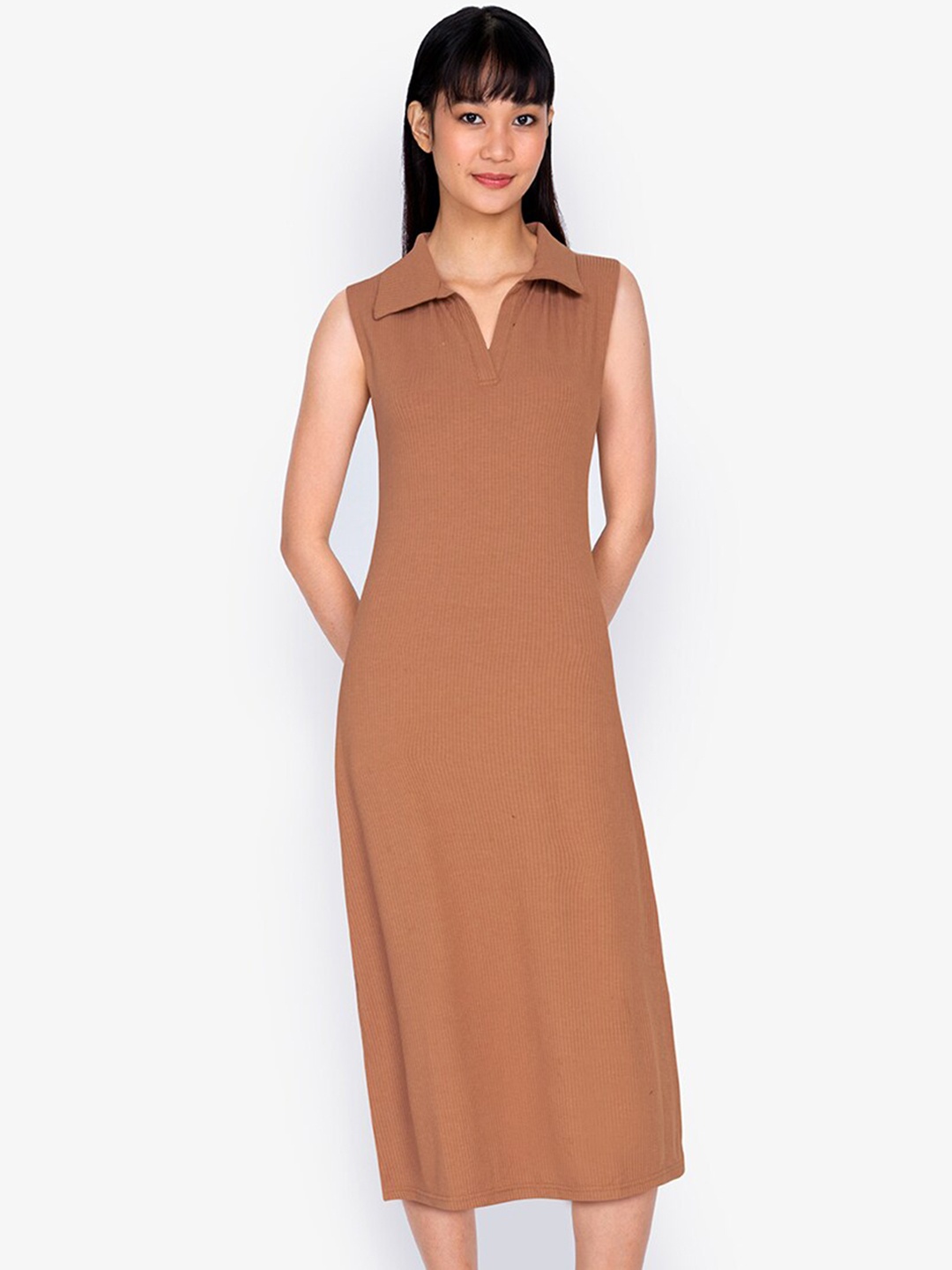 

ZALORA BASICS Women Beige Sheath Midi Dress