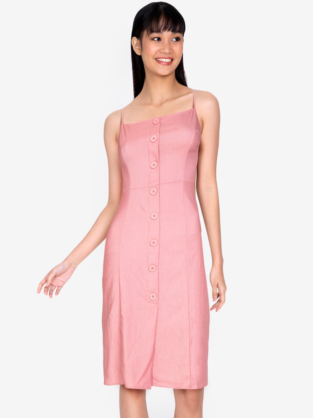 

ZALORA BASICS Women Pink Button Down Open Back Dress
