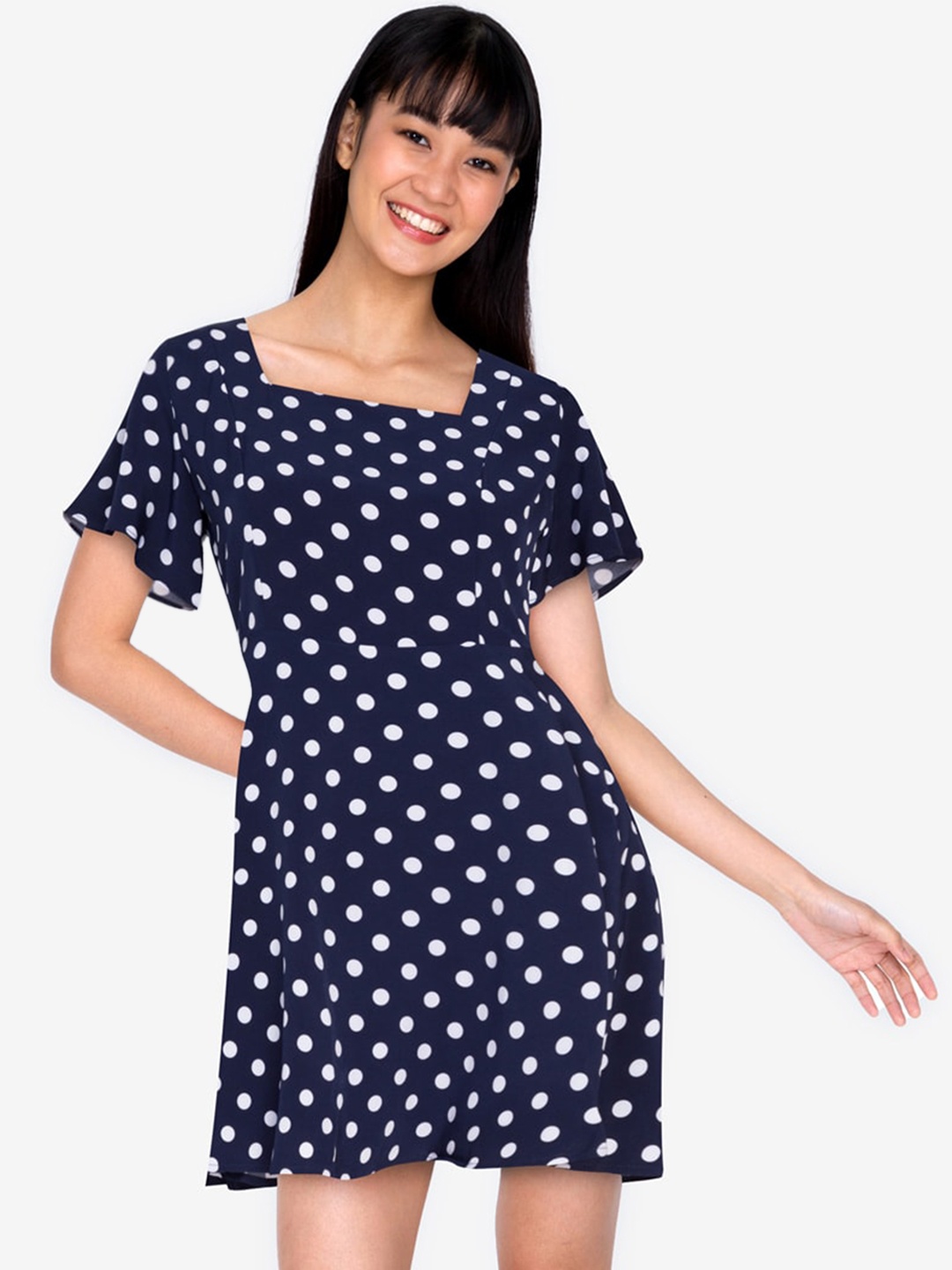 

ZALORA BASICS Navy Blue & White Mini Dress