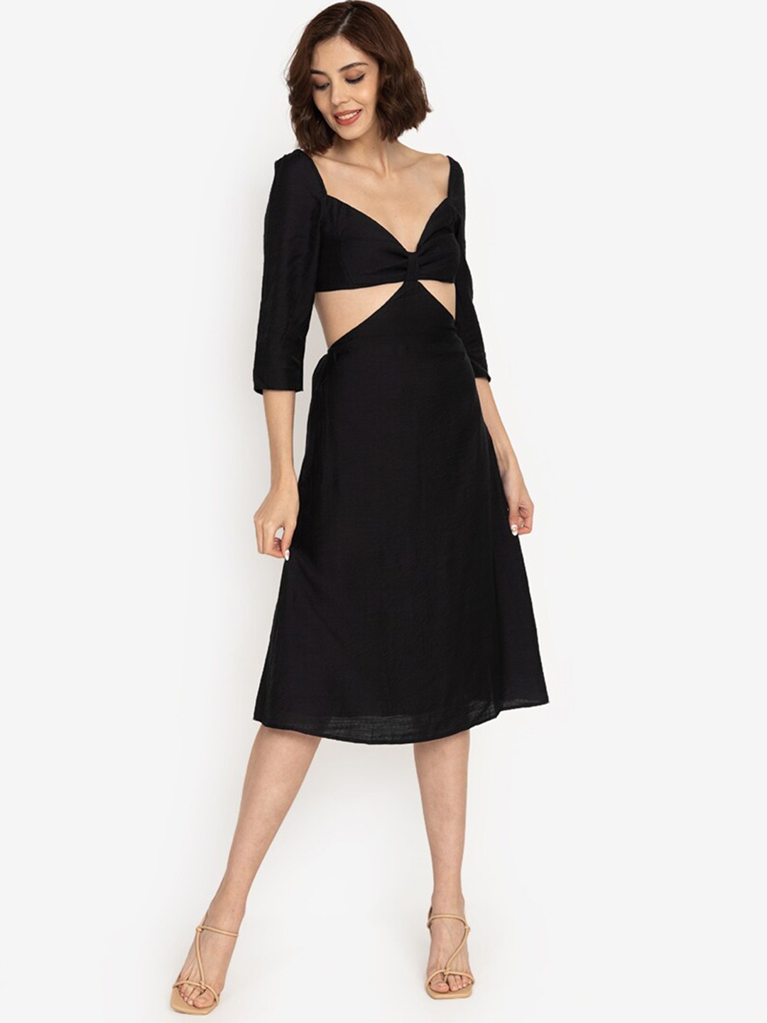 

ZALORA BASICS Black Puff Sleeve Cut Out Dress