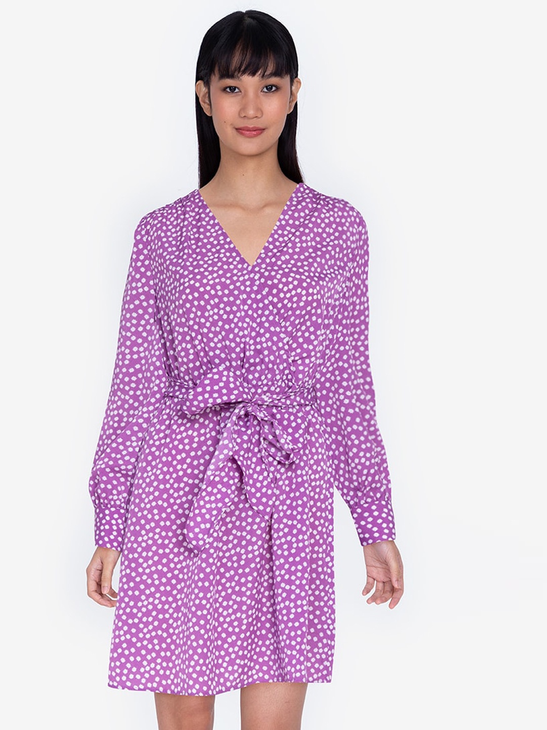 

ZALORA BASICS Purple Balloon Sleeve Dress with Tie