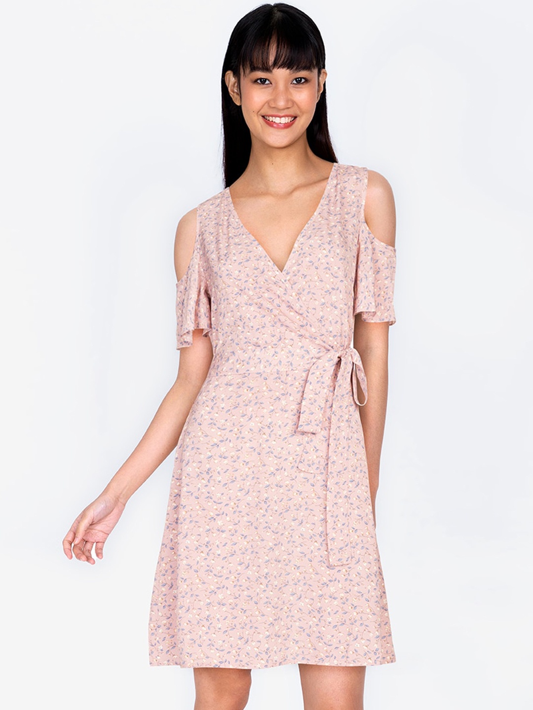 

ZALORA BASICS Pink & Blue Floral A-Line Dress
