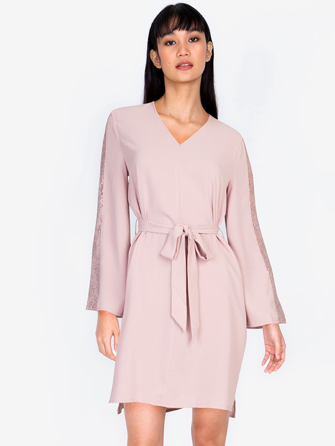 

ZALORA BASICS Pink A-Line Belted Dress