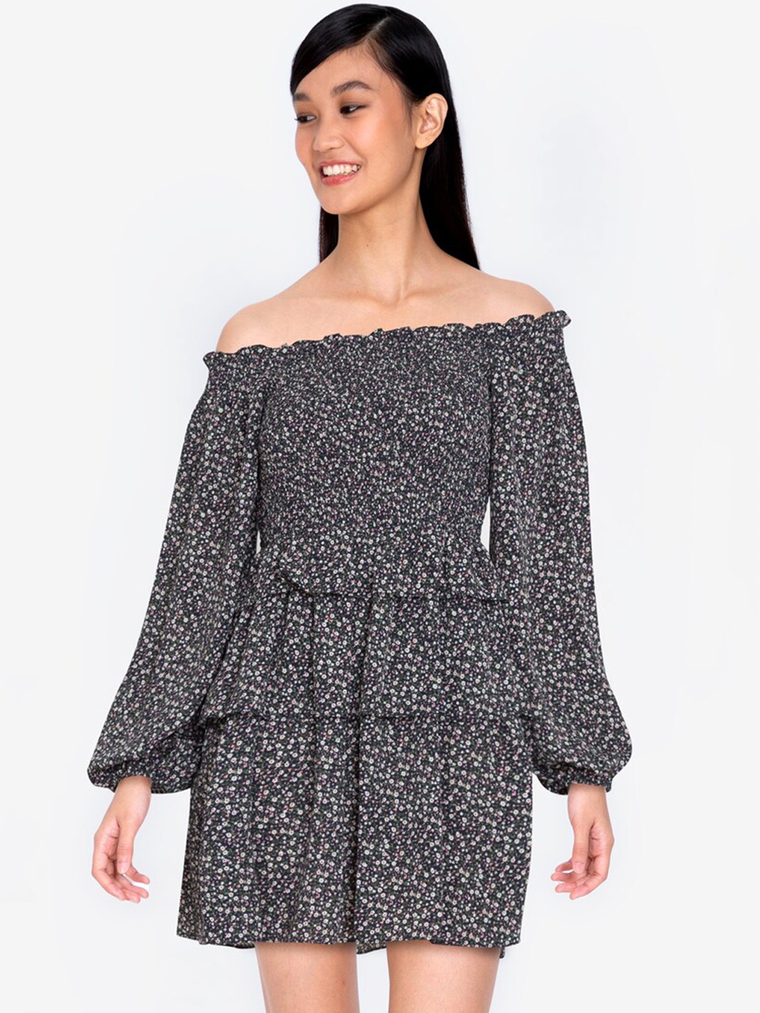 

ZALORA BASICS Black Smocked Ruffle Layered Dress