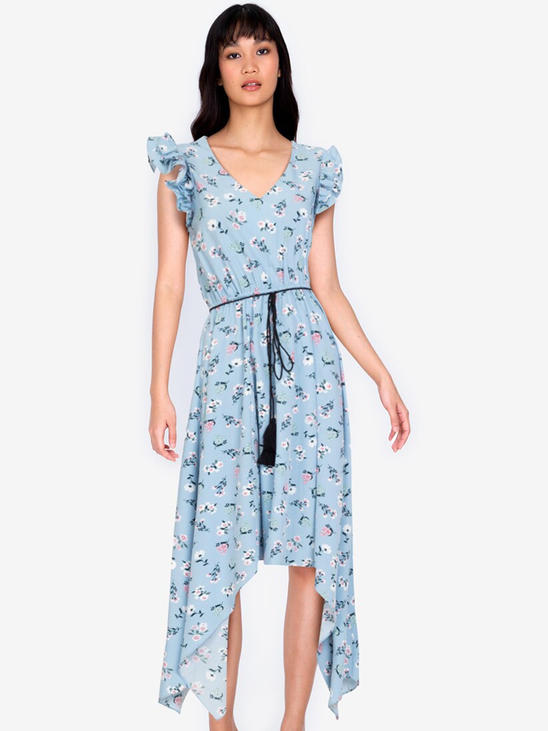 

ZALORA BASICS Women Blue Floral Printed Knee Length Dress