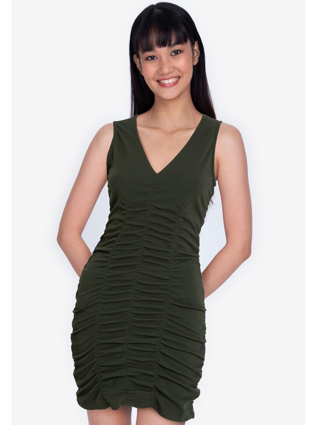 

ZALORA BASICS Dark Green Solid Bodycon Dress