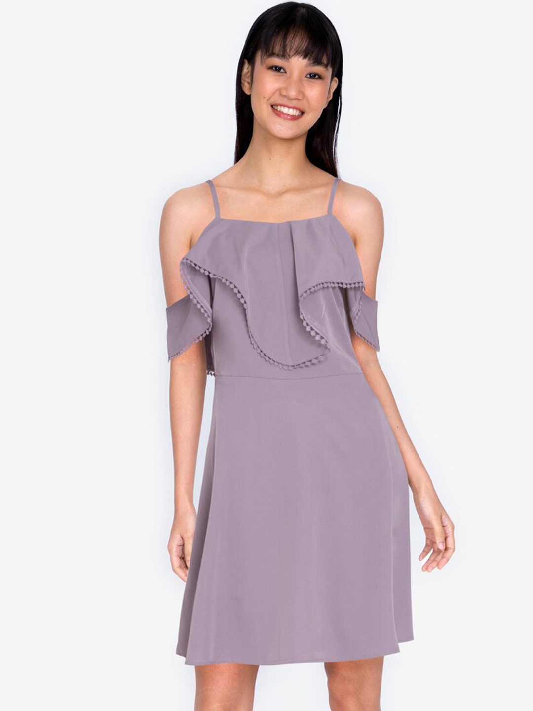 

ZALORA BASICS Purple Off-Shoulder A-Line Mini Dress