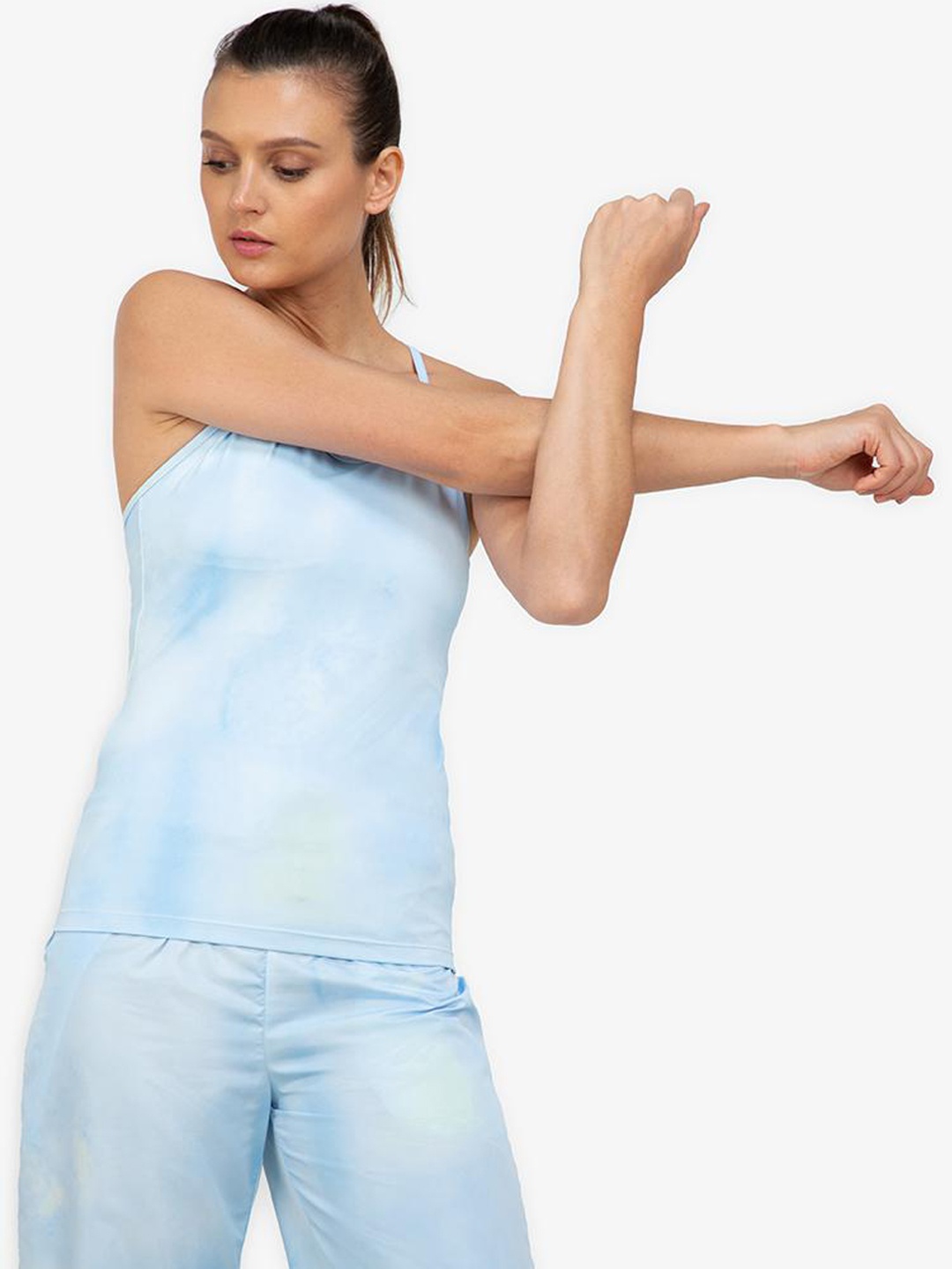 

ZALORA ACTIVE Women Pink & White Tye-Dye Printed Racerback Tank Top