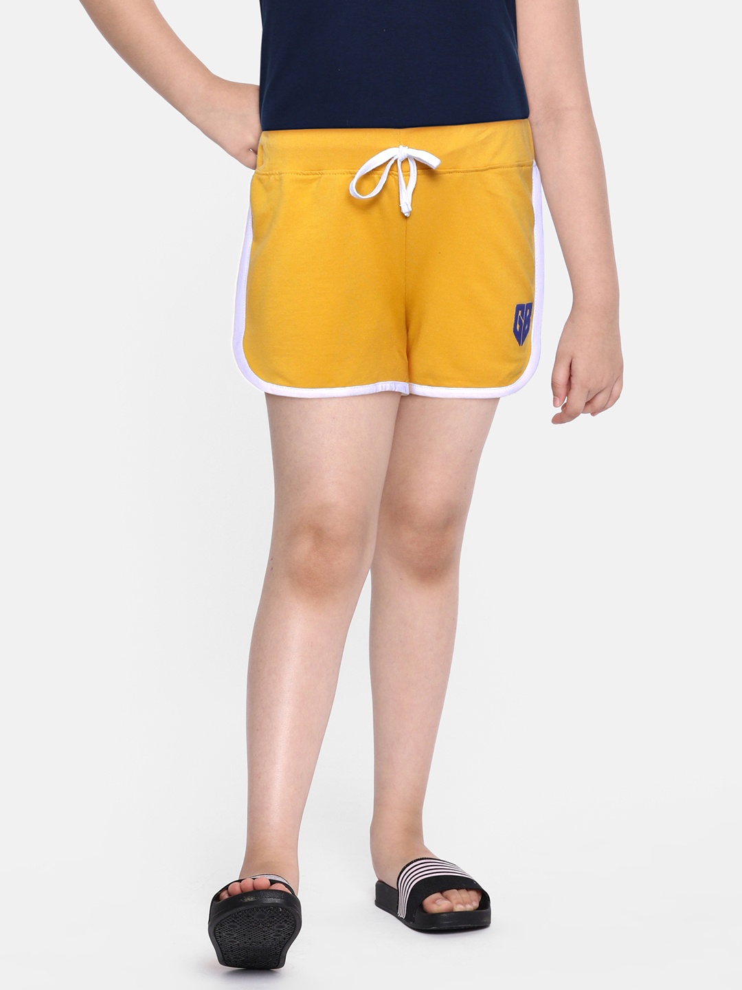 

GAME BEGINS Girls Mustard Yellow Solid Pure Cotton Shorts