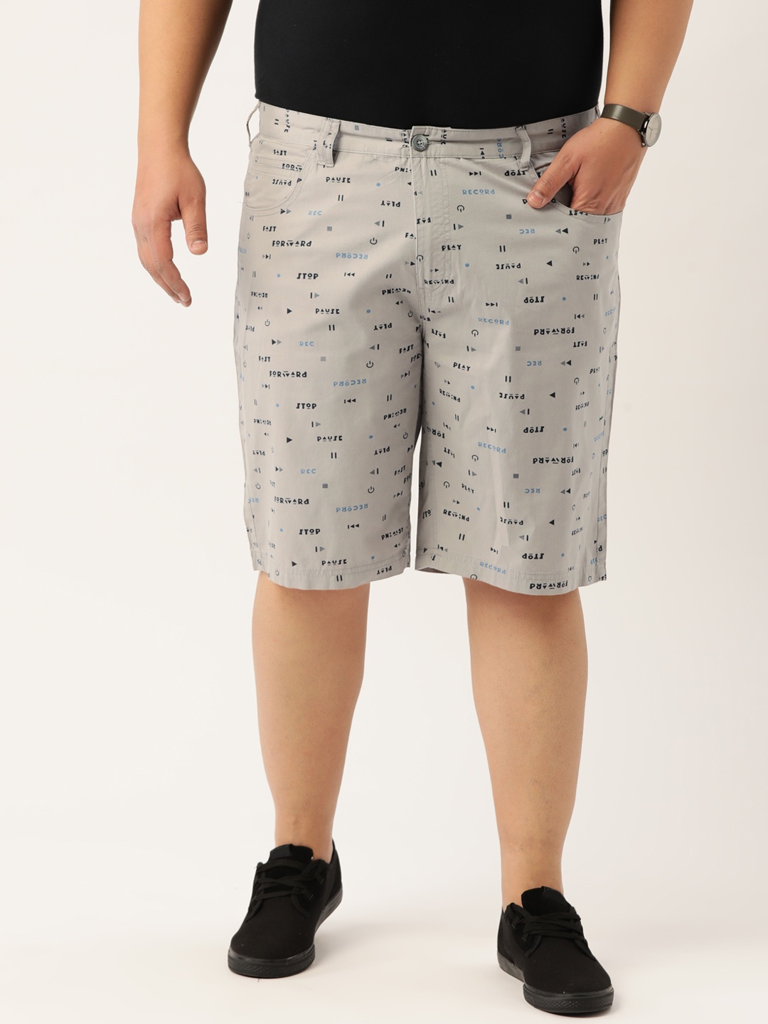 

IVOC Plus Men Grey Typography Printed Slim Fit Shorts