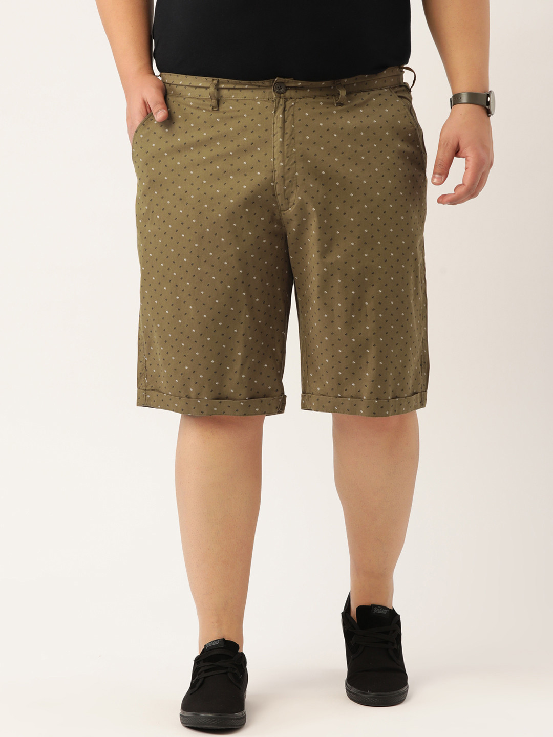 

IVOC Plus Men Khaki Floral Printed Slim Fit Shorts