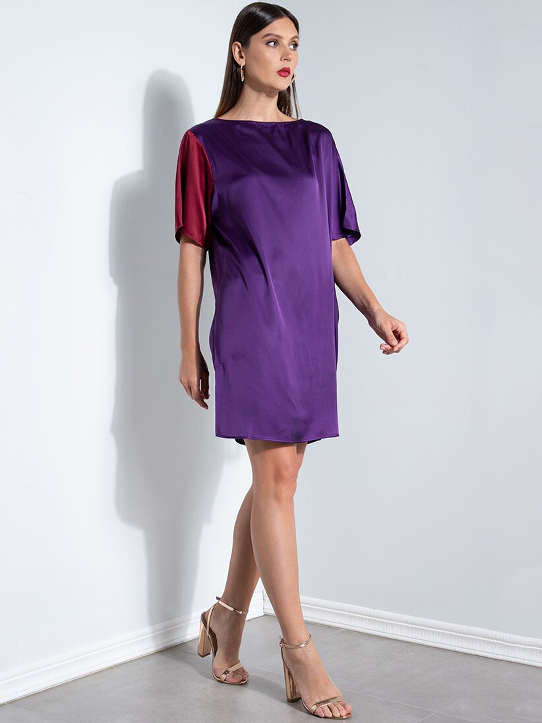

ZALORA OCCASION Purple & Red Colourblocked A-Line Midi Dress