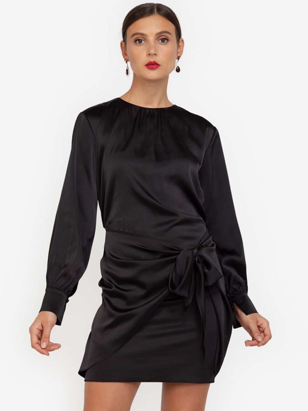 

ZALORA OCCASION Black Satin A-Line Mini Dress