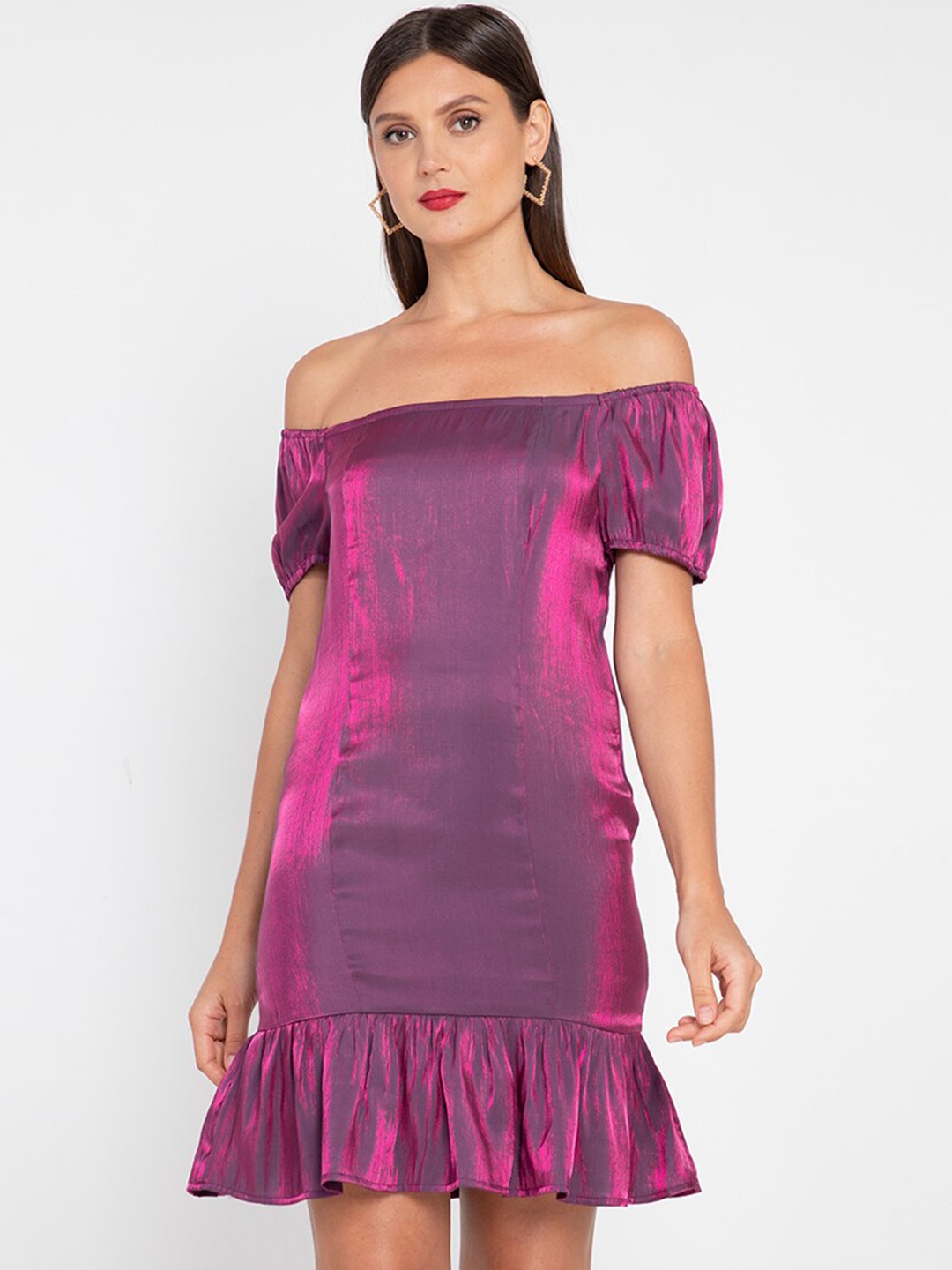 

ZALORA OCCASION Purple Off-Shoulder Sheath Dress