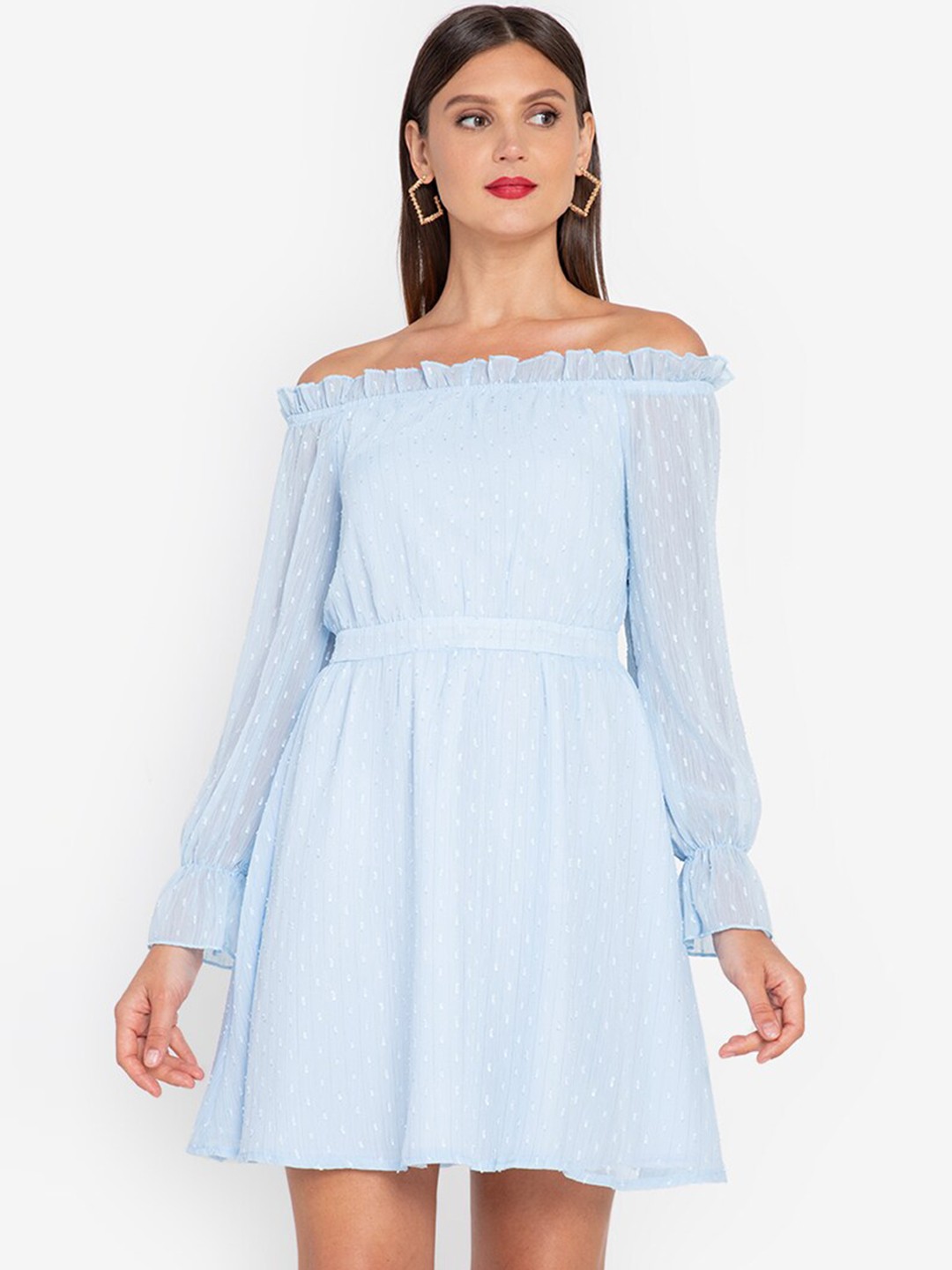 

ZALORA OCCASION Blue Off-Shoulder A-Line Mini Dress