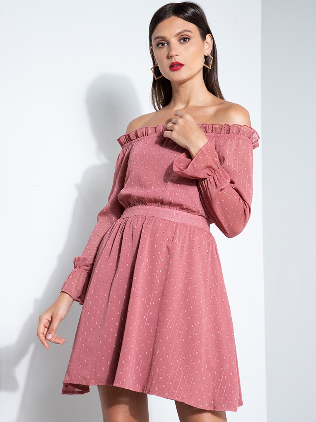 

ZALORA OCCASION Pink Off-Shoulder A-Line Mini Dress