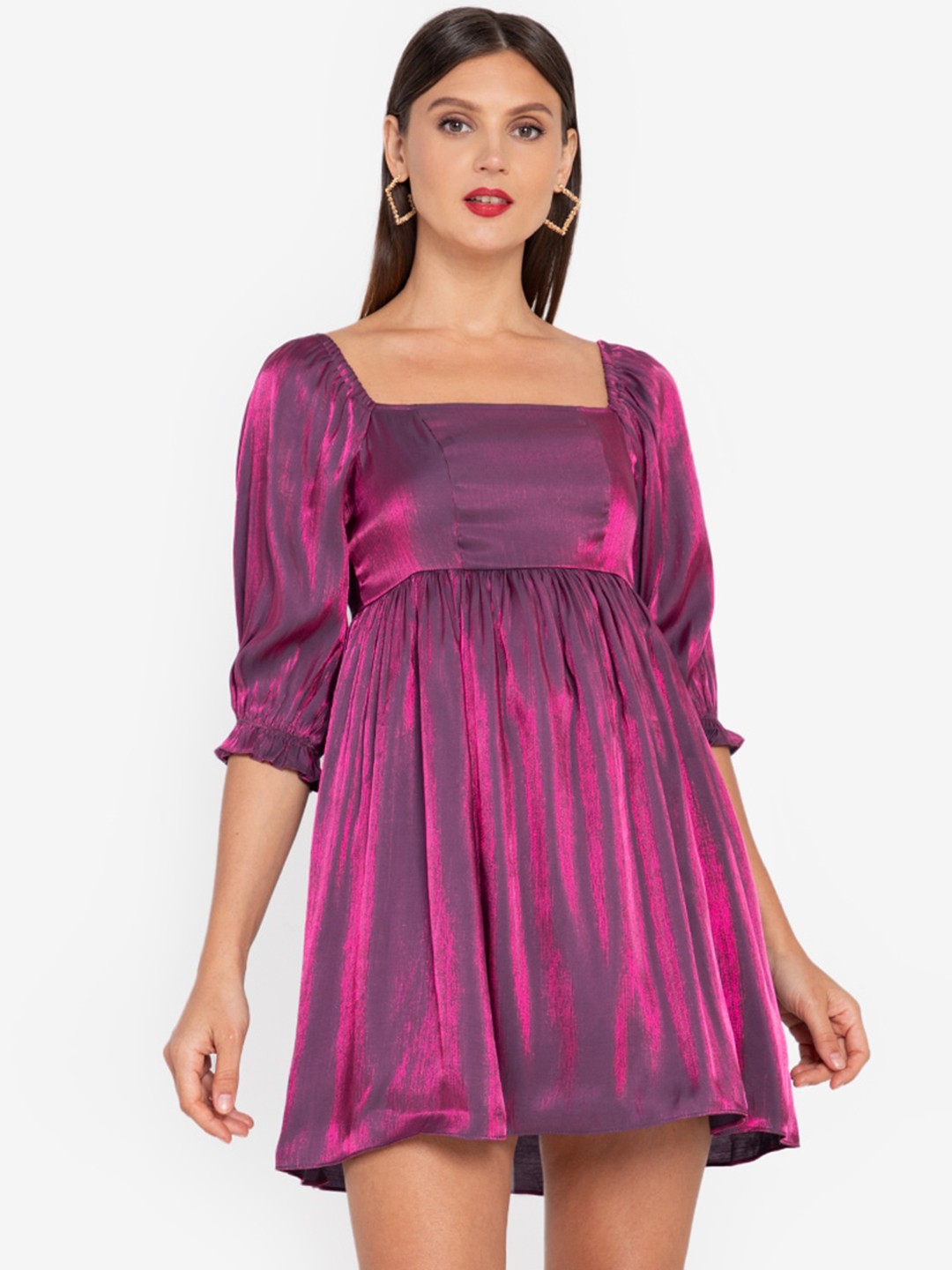 

ZALORA OCCASION Purple Puff Sleeve Midi Dress