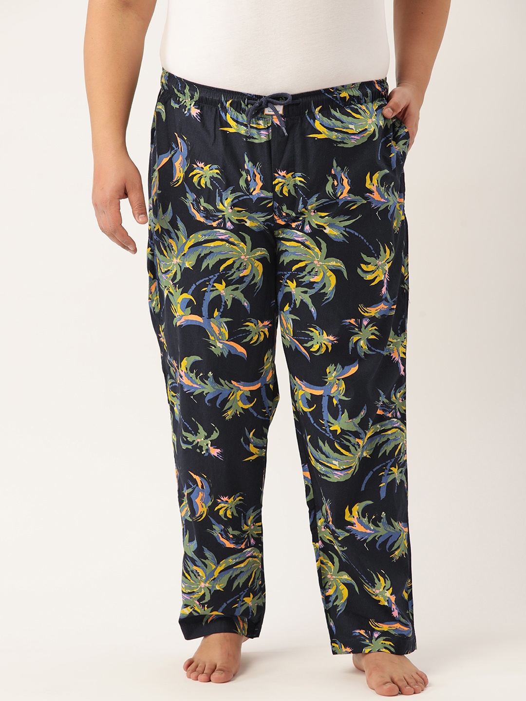 

Bene Kleed Plus Men Navy Blue & Green Floral Printed Lounge Pants