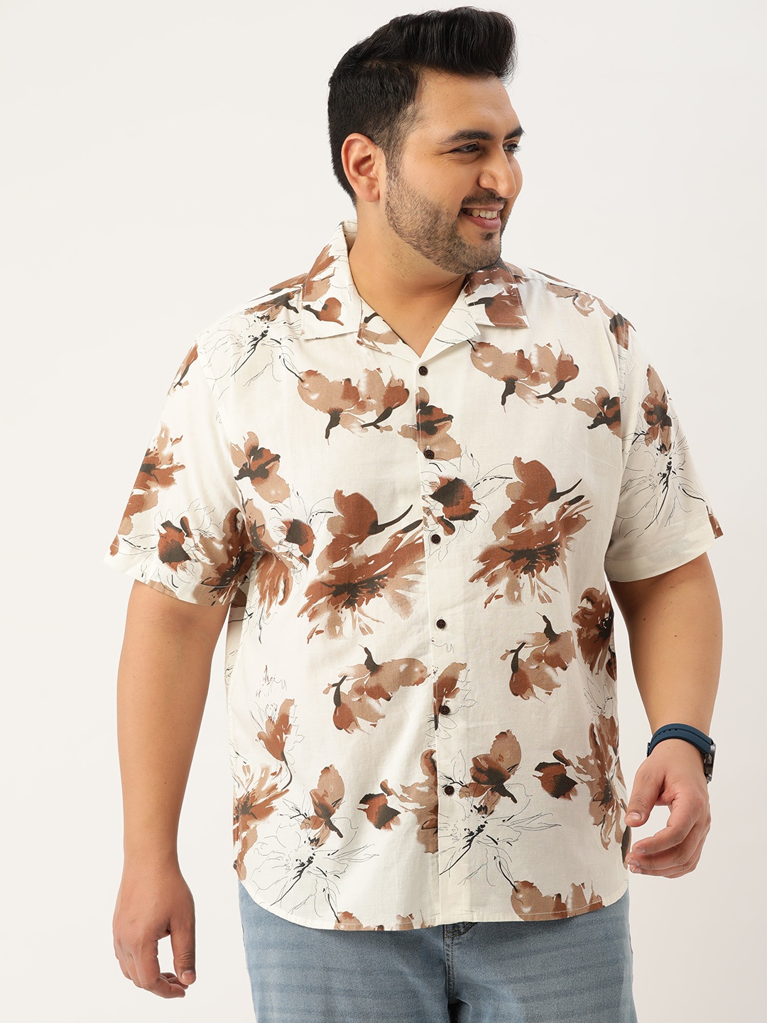 

Bene Kleed Plus Men White Standard Slim Fit Floral Printed Casual Shirt