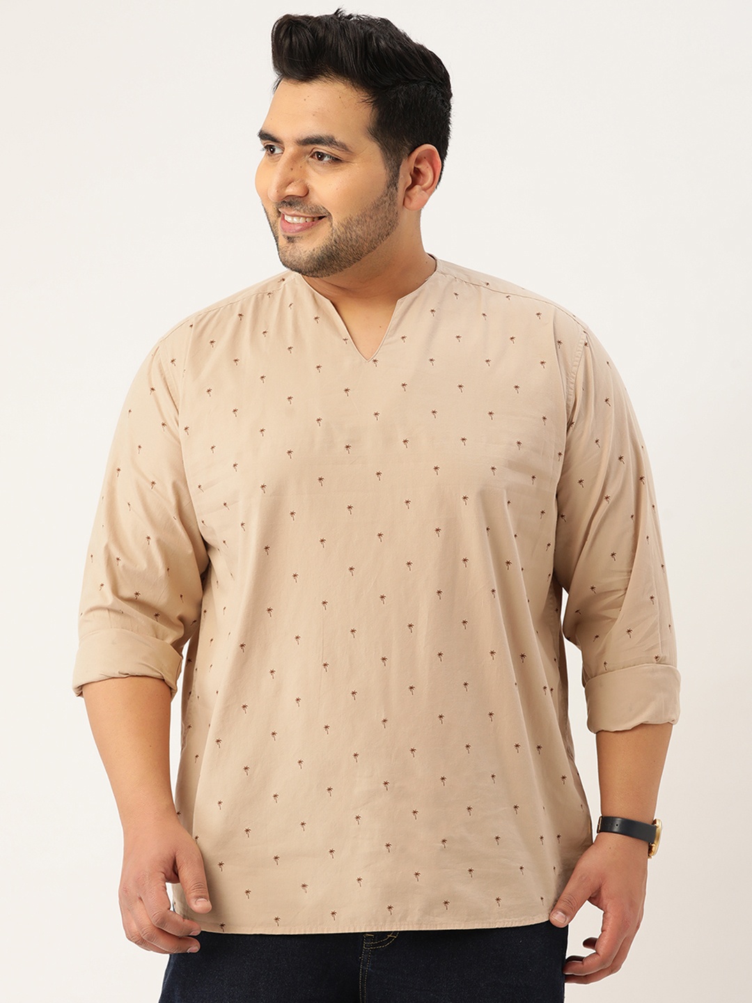 

Bene Kleed Plus Men Beige & Brown Printed Cotton Kurta