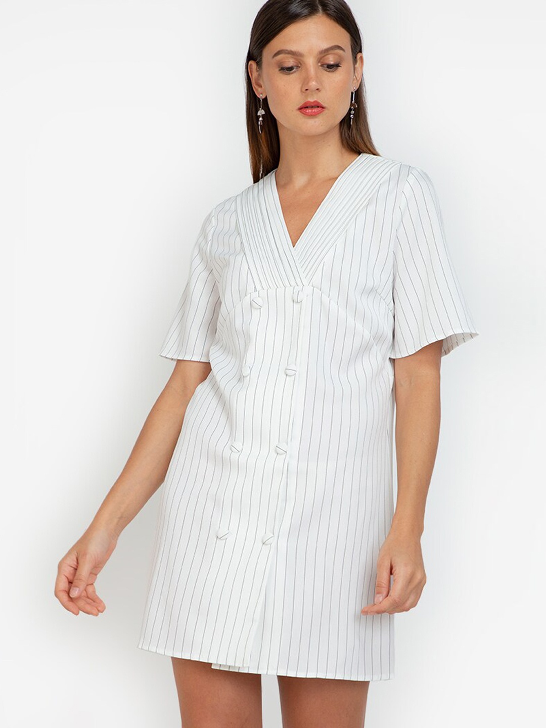

ZALORA WORK White Striped A-Line Mini Dress