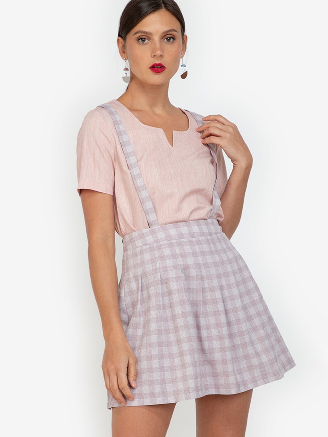 

ZALORA WORK Women Pink Checked Pinafore Dress