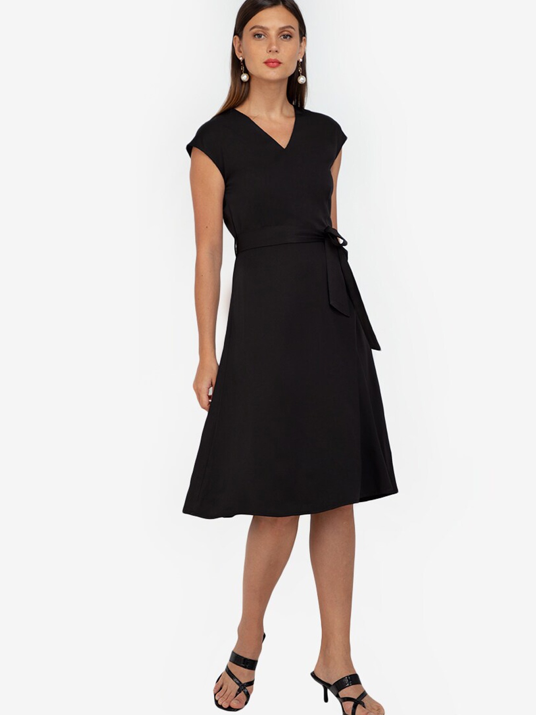 

ZALORA WORK Black V Neck A-Line Dress