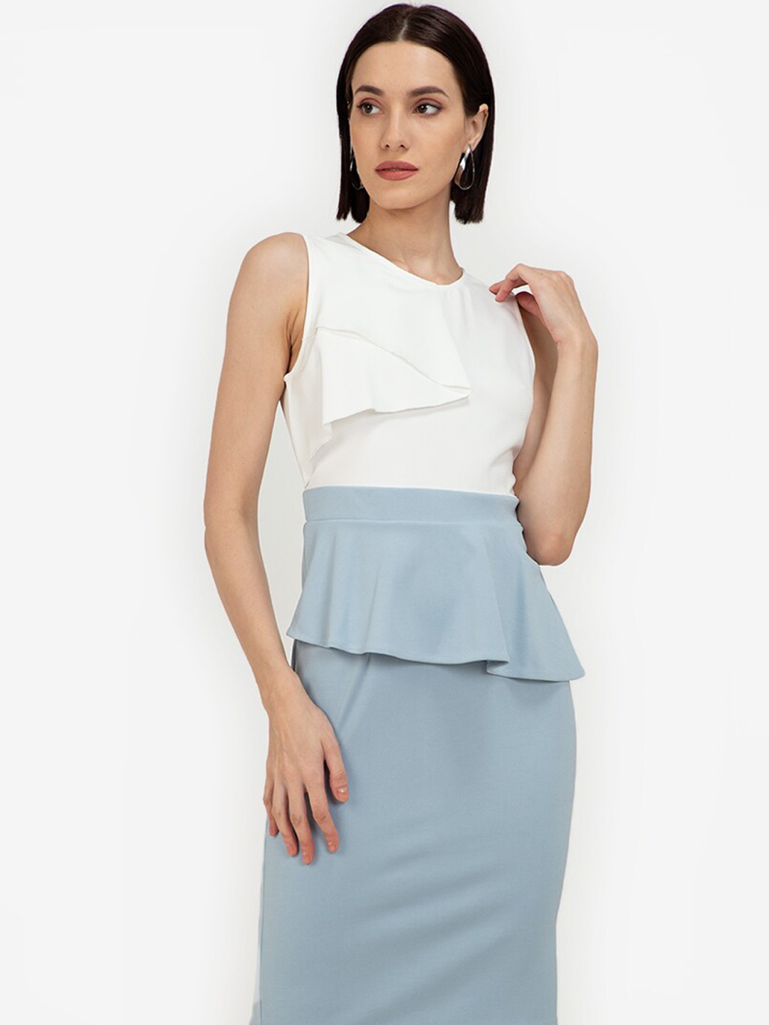 

ZALORA WORK White & Blue Peplum Dress