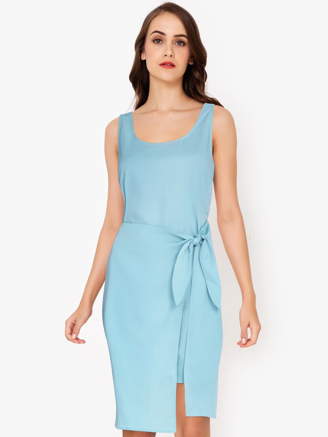 

ZALORA WORK Turquoise Blue Knotted A-Line Dress