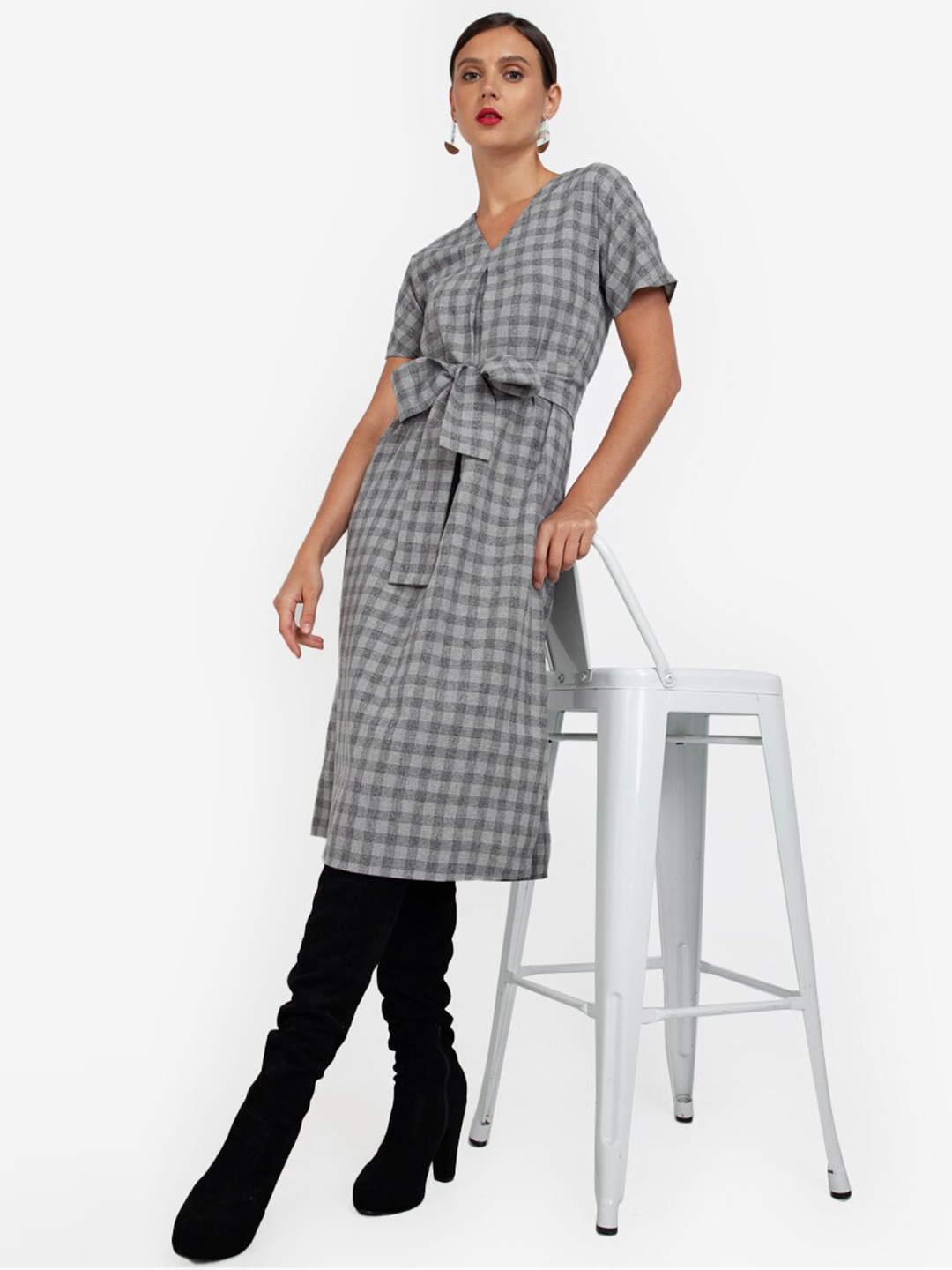 

ZALORA WORK Grey Checked A-Line Dress