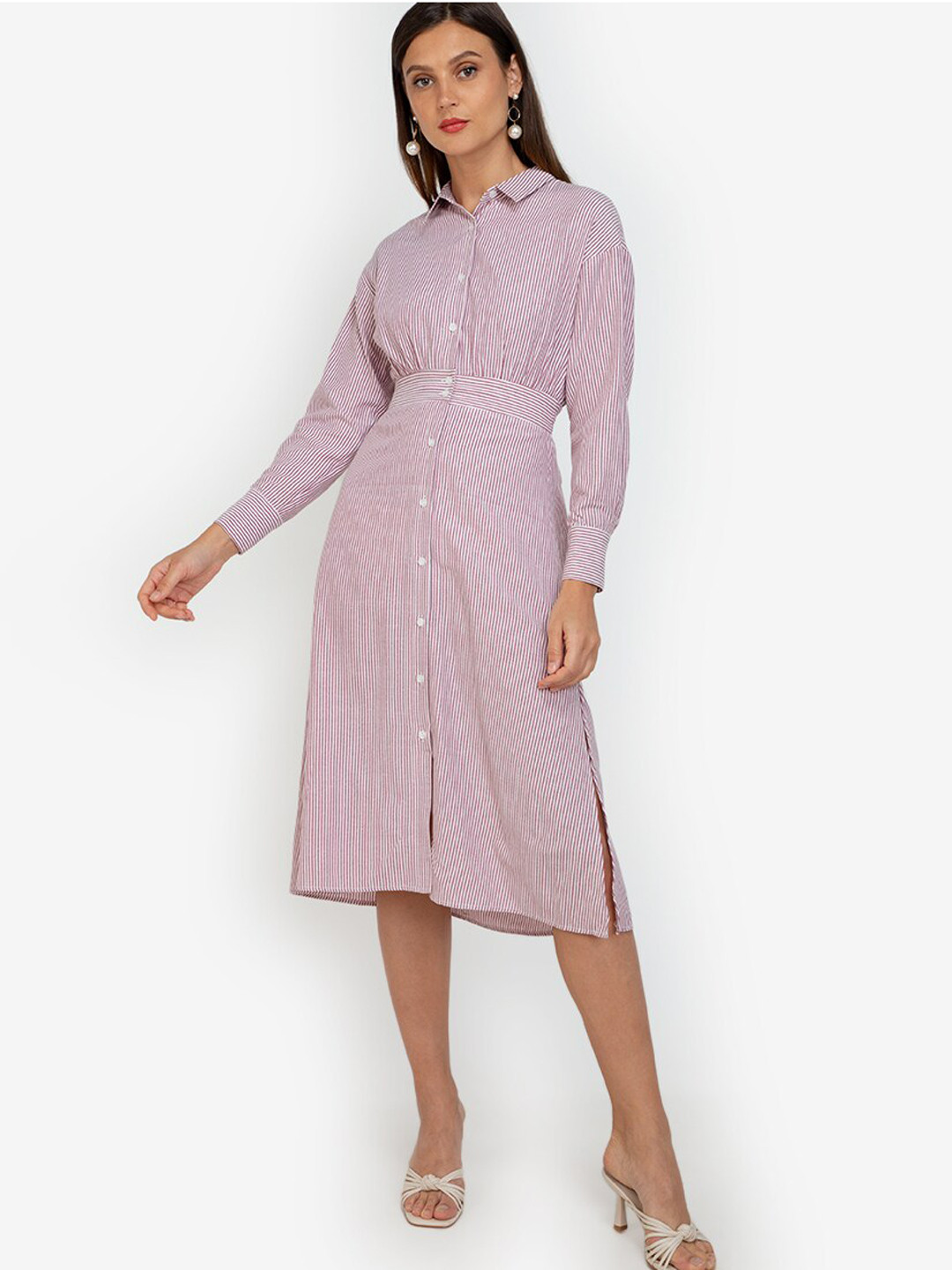 

ZALORA WORK Multicoloured Striped Shirt Midi Dress, Multi