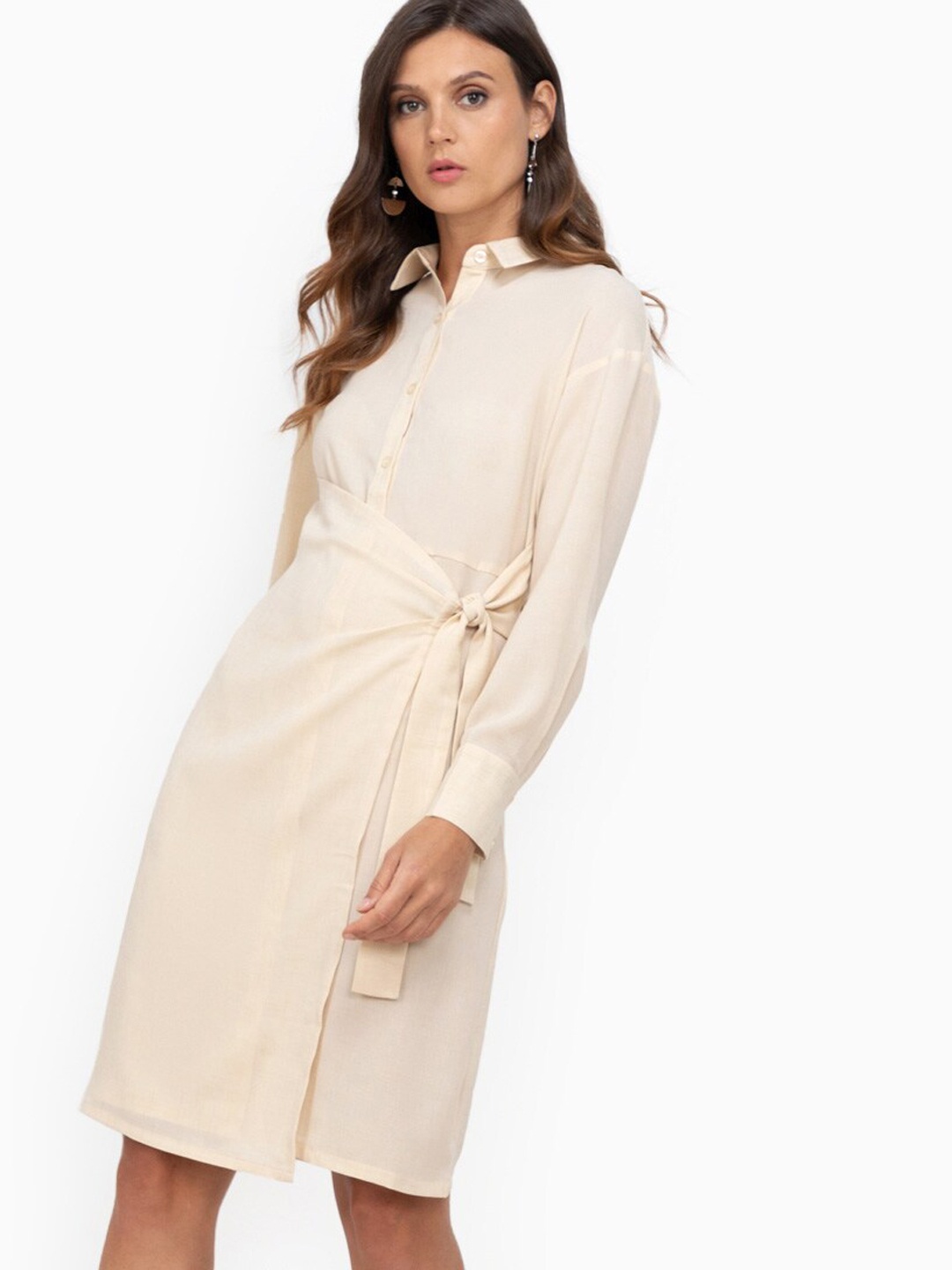 

ZALORA WORK Beige Tie Wrap Shirt Dress