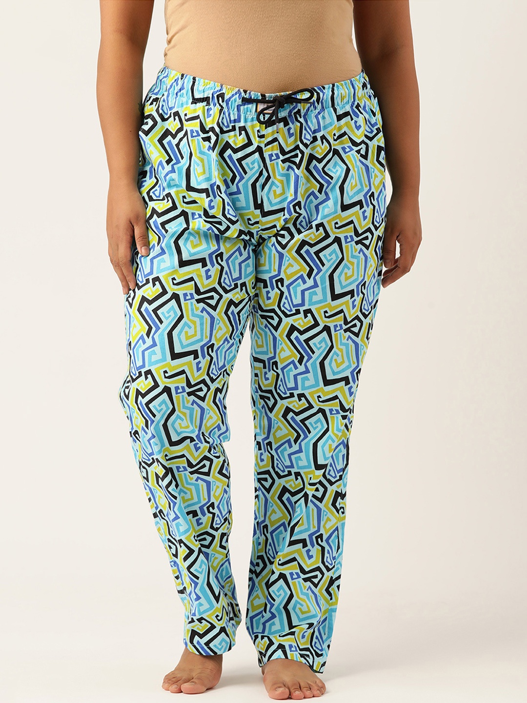 

Bene Kleed Plus Women Blue & Yellow Geometric Print Lounge Pants