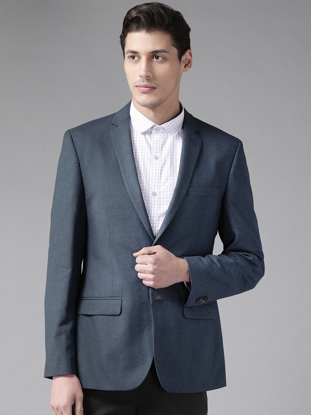 

Park Avenue Men Navy Blue Regular Fit Single-Breasted Solid Formal Blazer