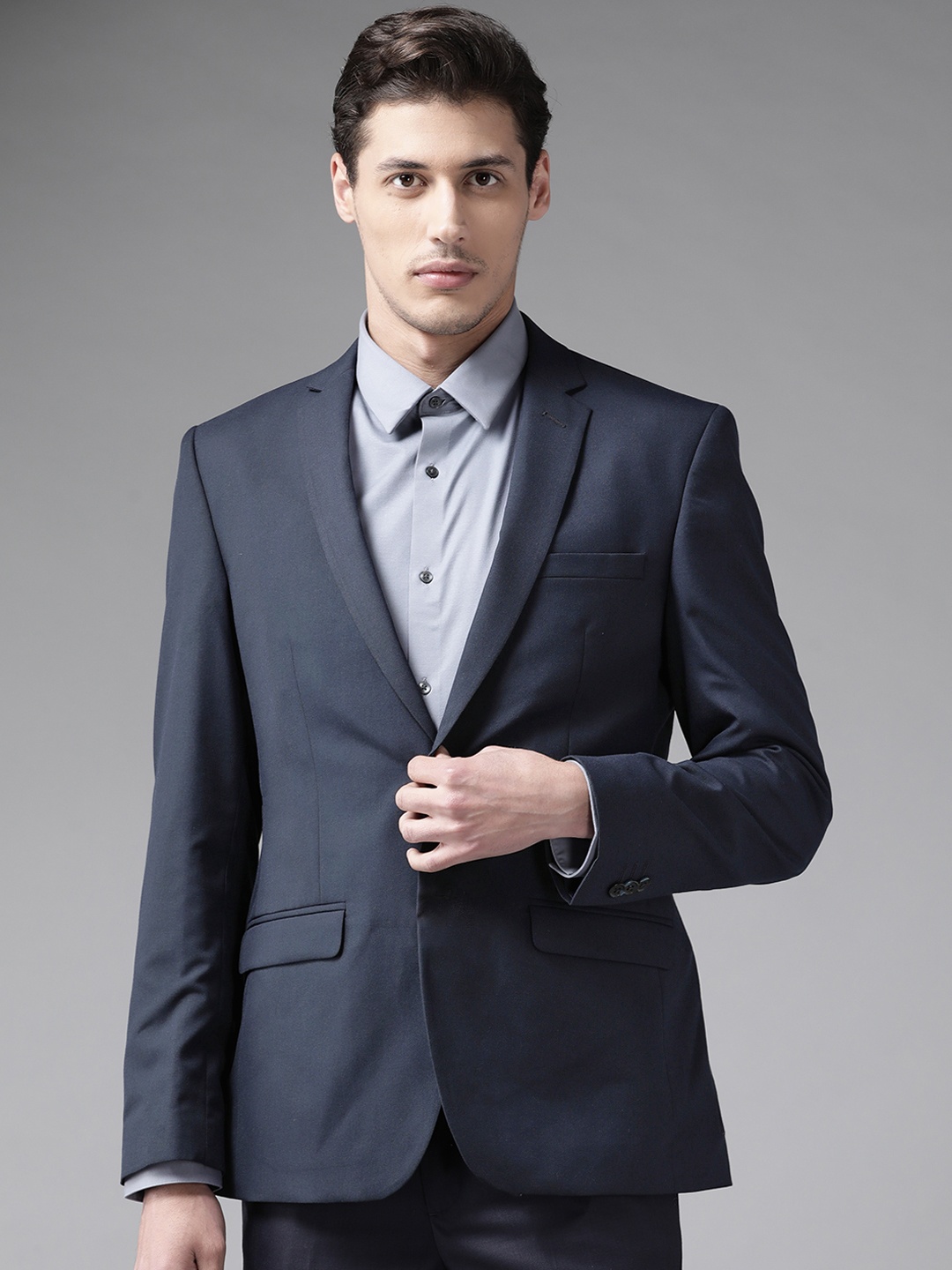 

Park Avenue Men Navy Blue Regular Fit Single-Breasted Solid Formal Blazer