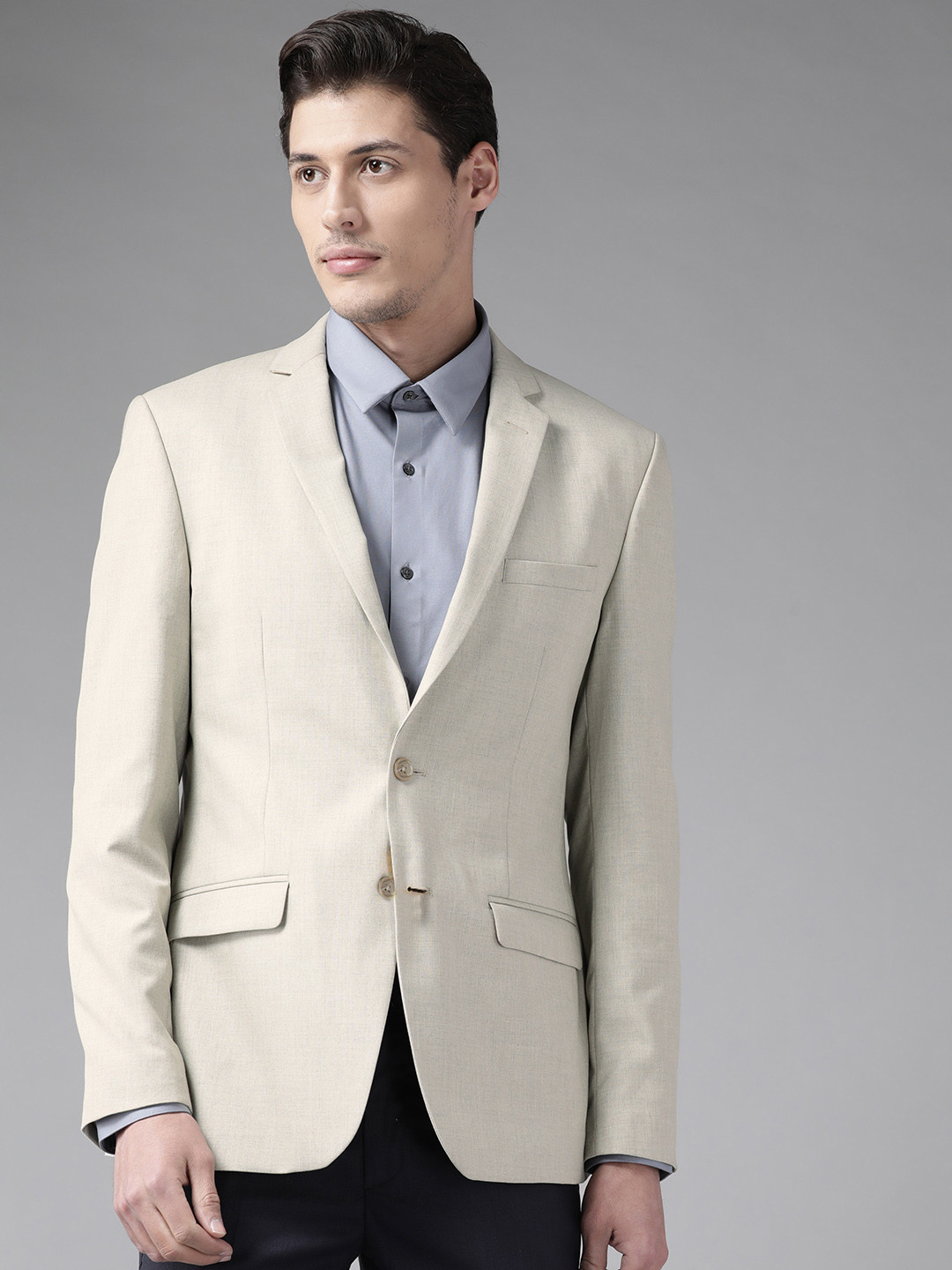 

Park Avenue Men Beige Regular Fit Single-Breasted Solid Formal Blazer