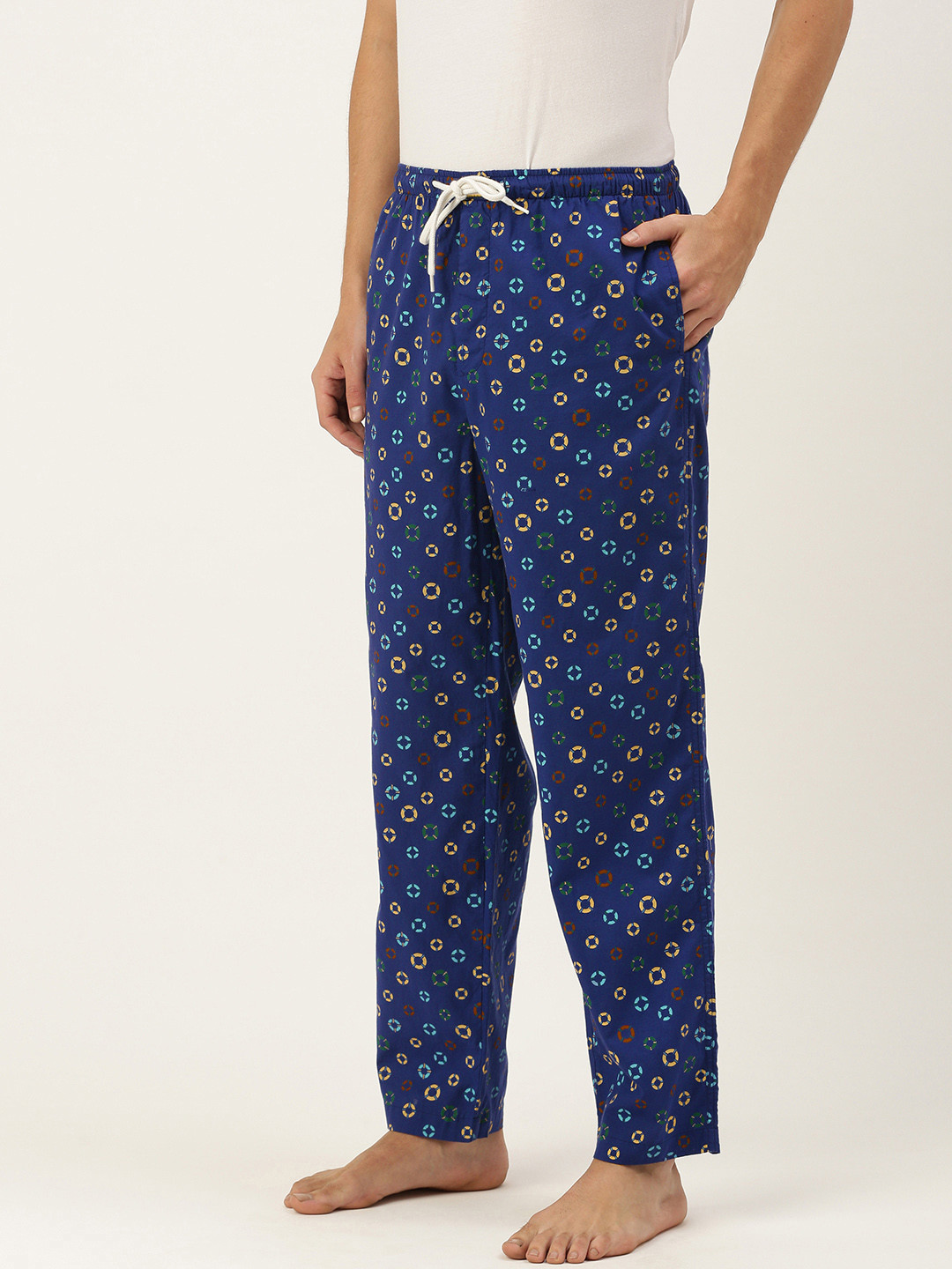 

Bene Kleed Men Navy Blue & Yellow Conversational Printed Cotton Relaxed Fit Lounge Pants