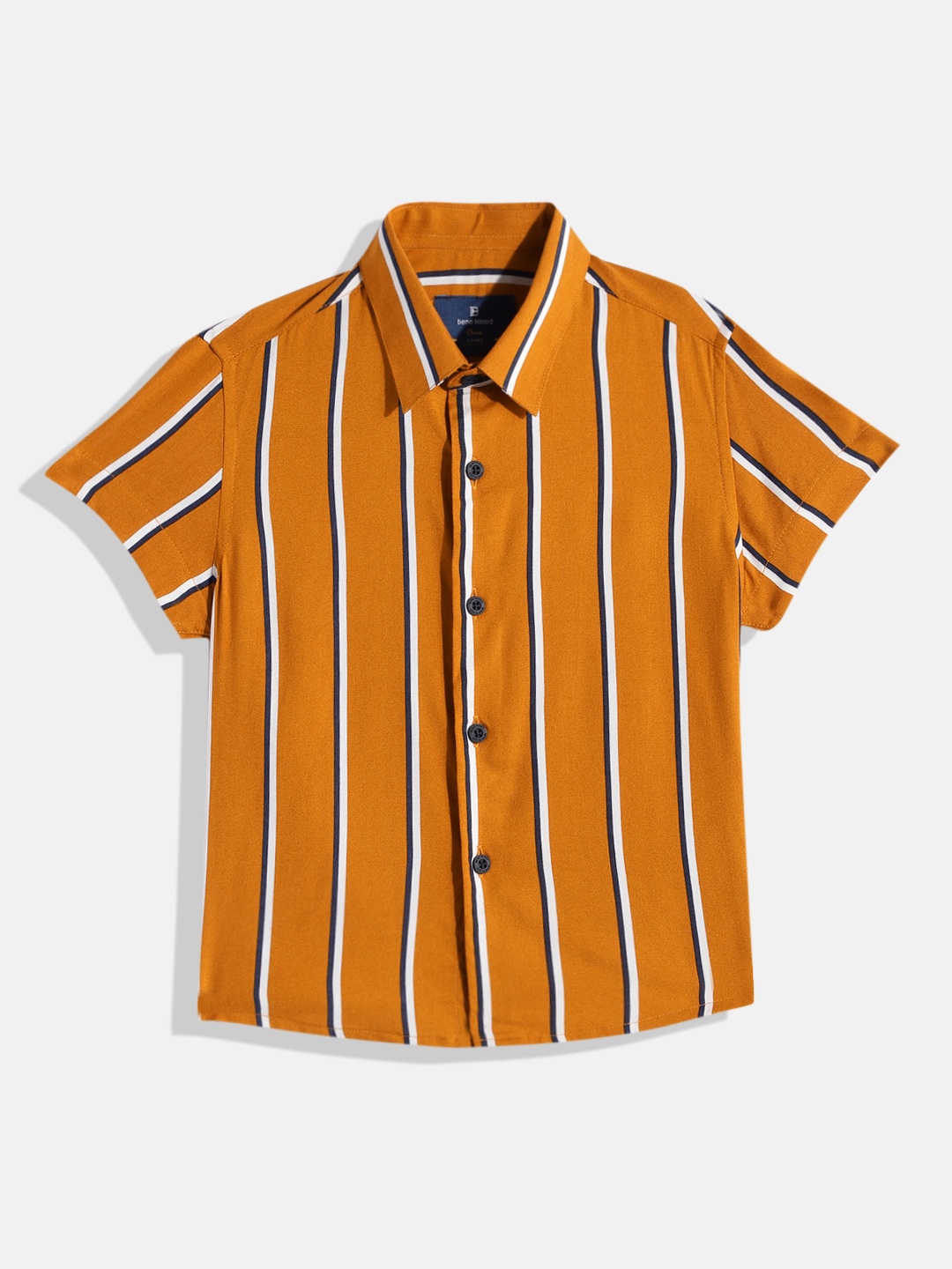 

Bene Kleed Boys Mustard Standard Slim Fit Striped Casual Shirt