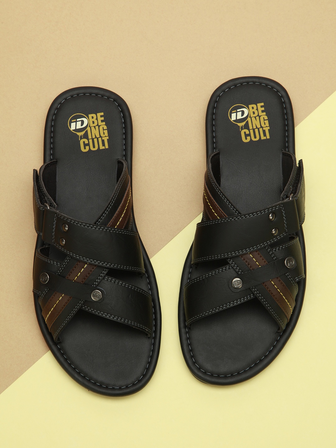 

ID Men Black & Brown Leather Comfort Sandals