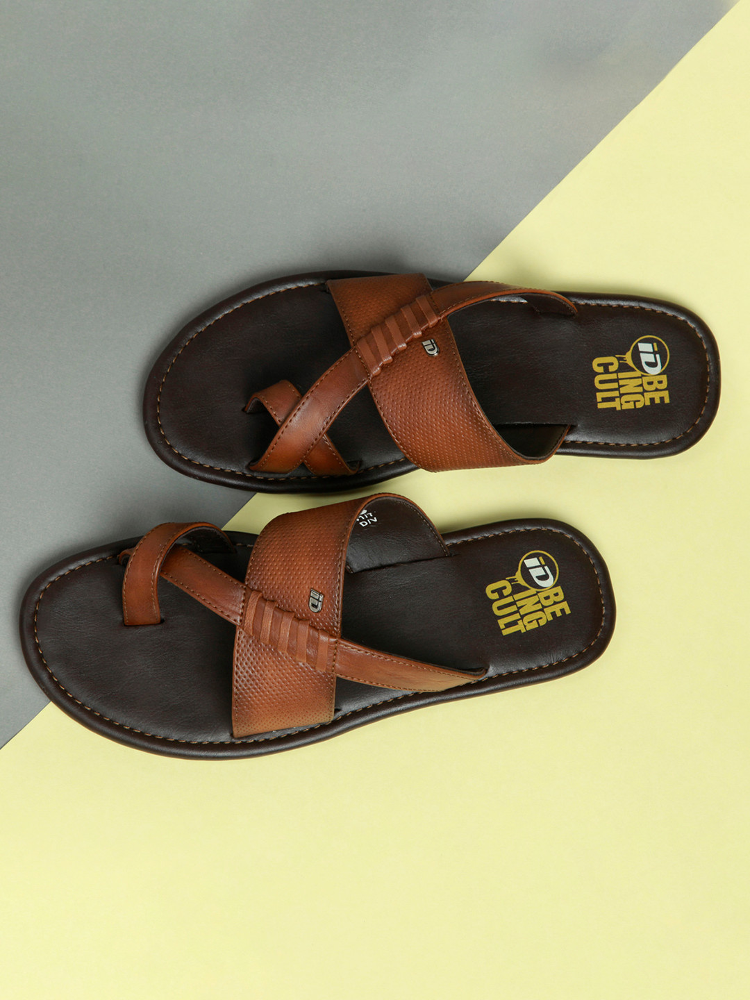

ID Men Tan & Brown Leather Comfort Sandals