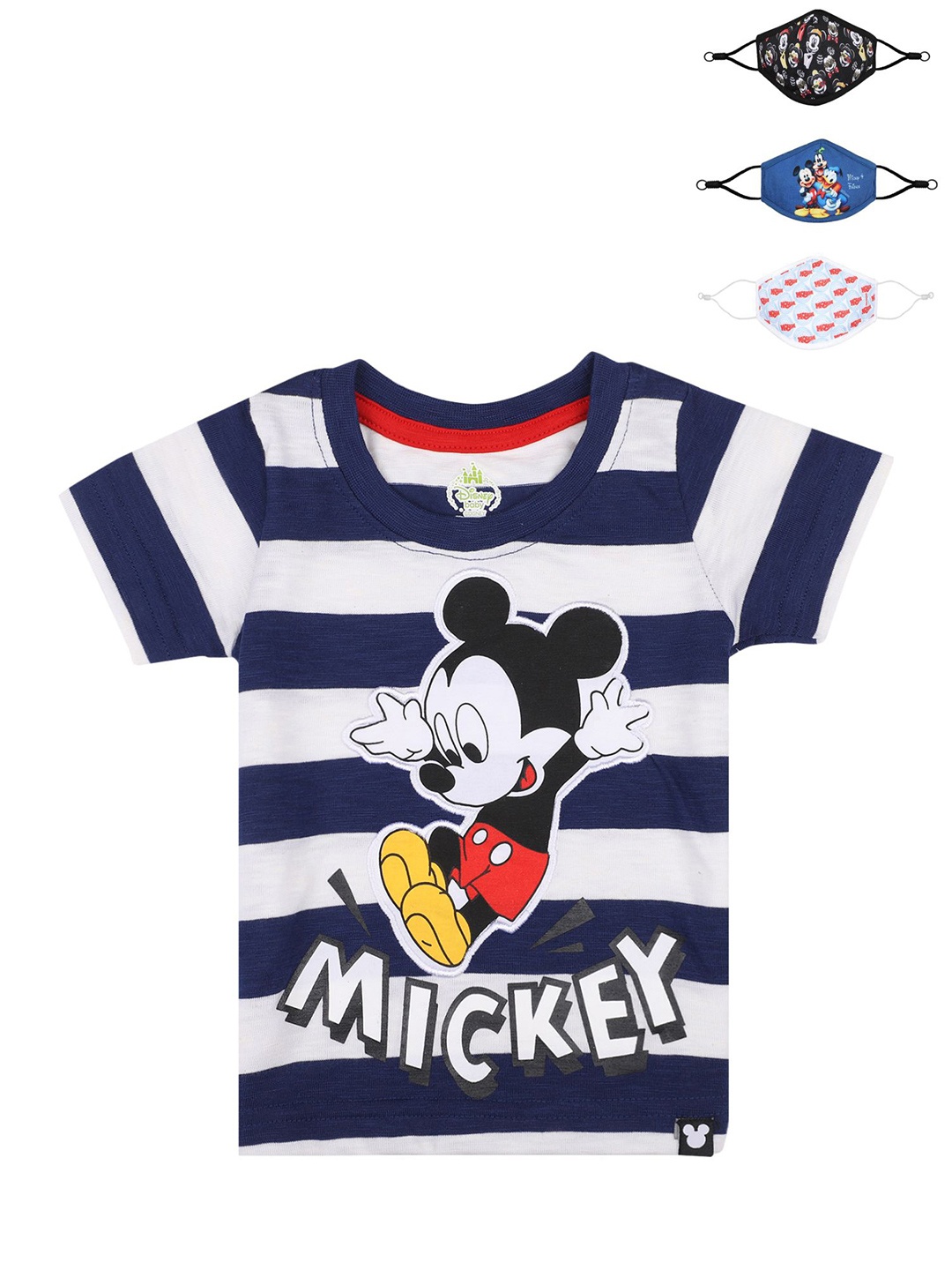 

Bodycare Kids Boys Mickey & Friends Cotton T-shirt with 3 Masks, Blue