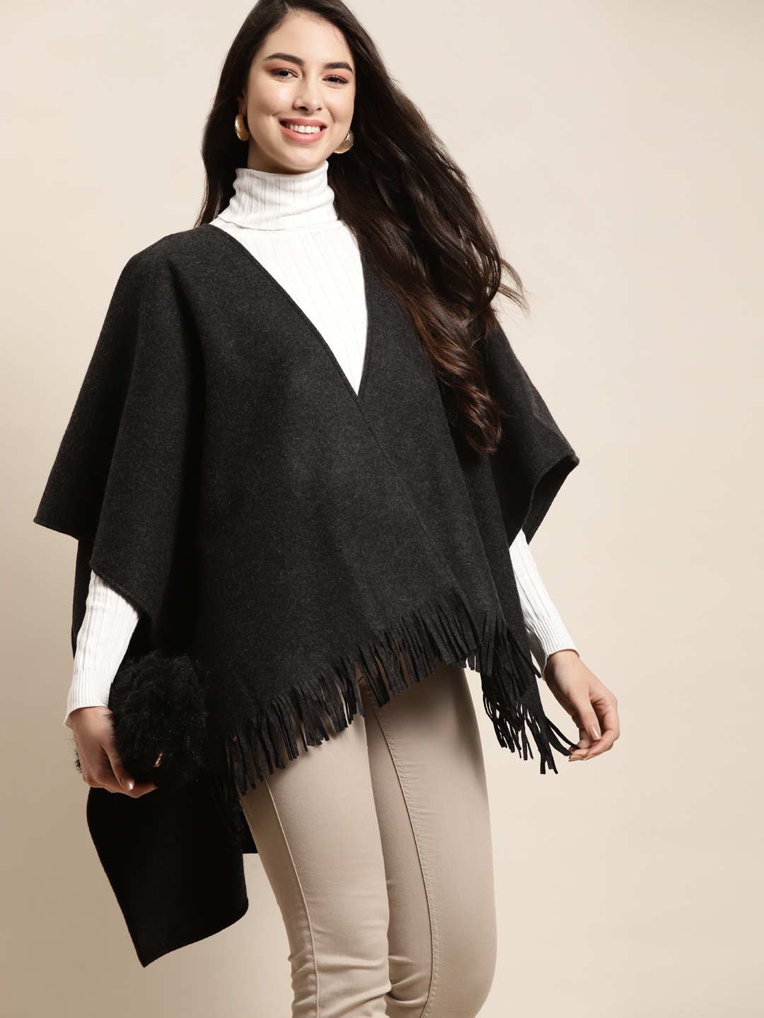 

Qurvii Women Black Longline Waterfall Shrug