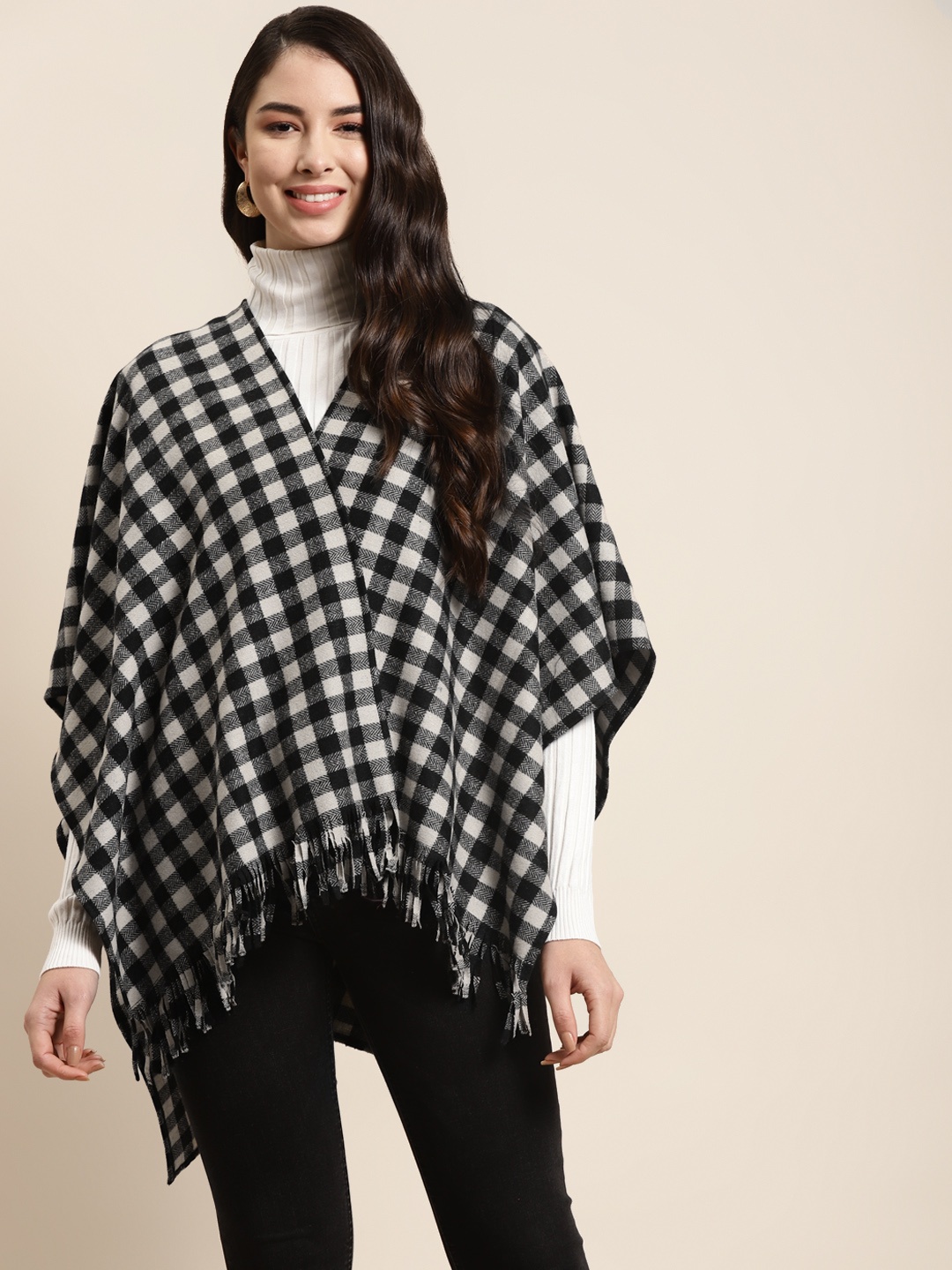 

Qurvii Women Black Checked Waterfall Shrug