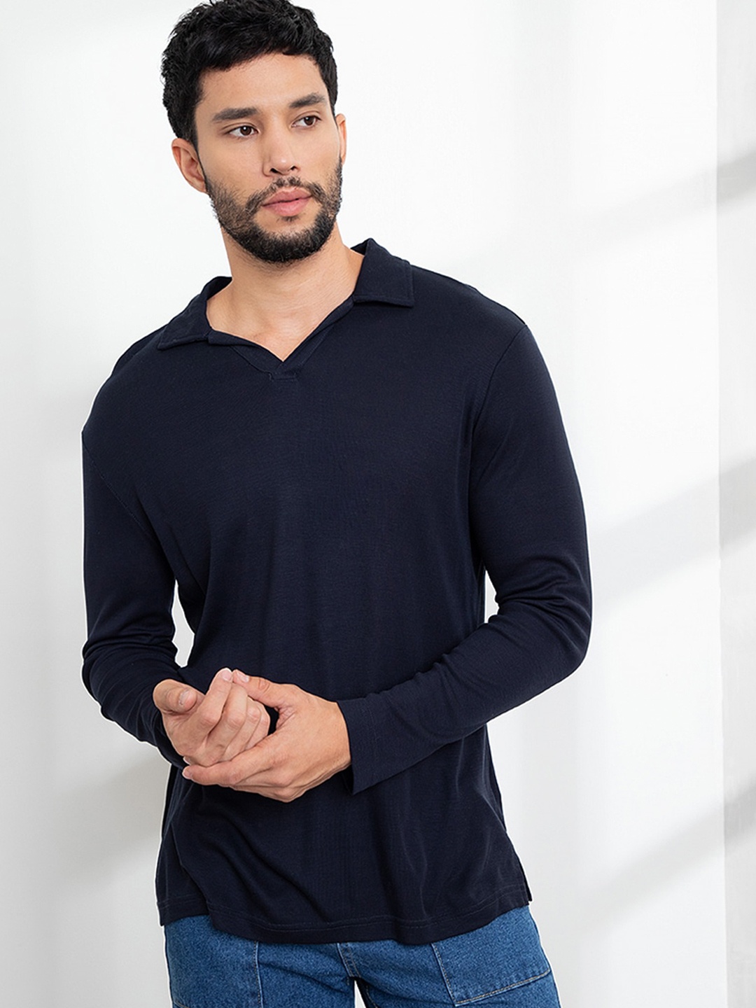 

ZALORA BASICS Men Navy Blue Polo Collar T-shirt