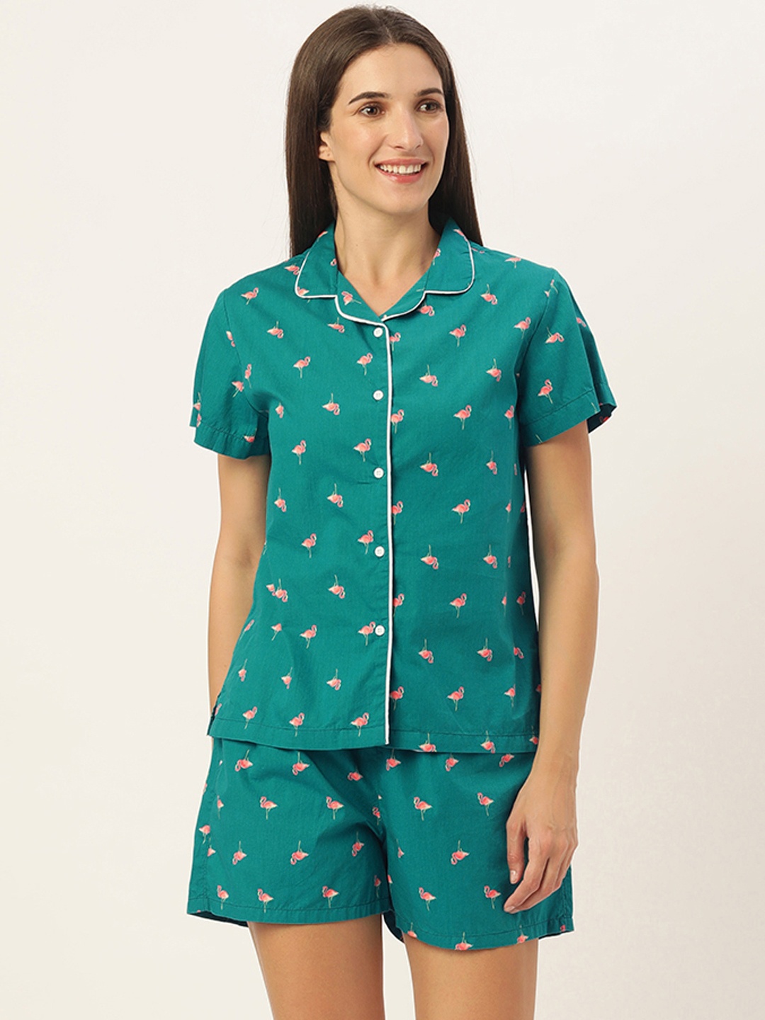 

Bene Kleed Women Green & Pink Conversational Print Night suit