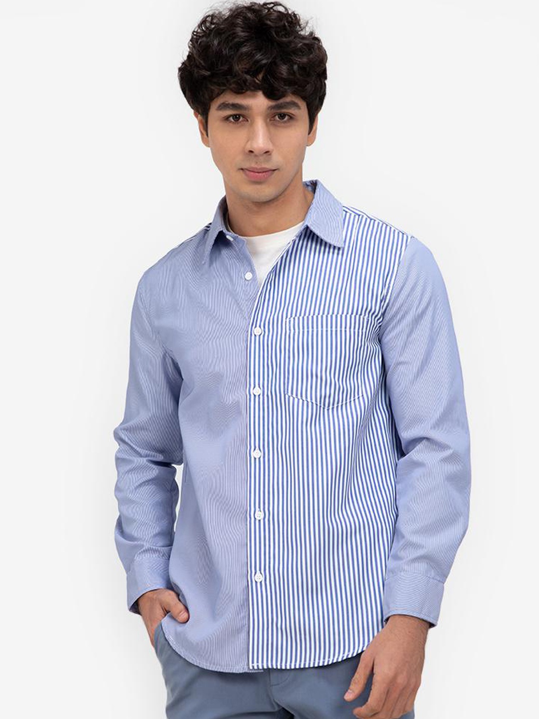 

ZALORA BASICS Men Grey Striped Casual Shirt