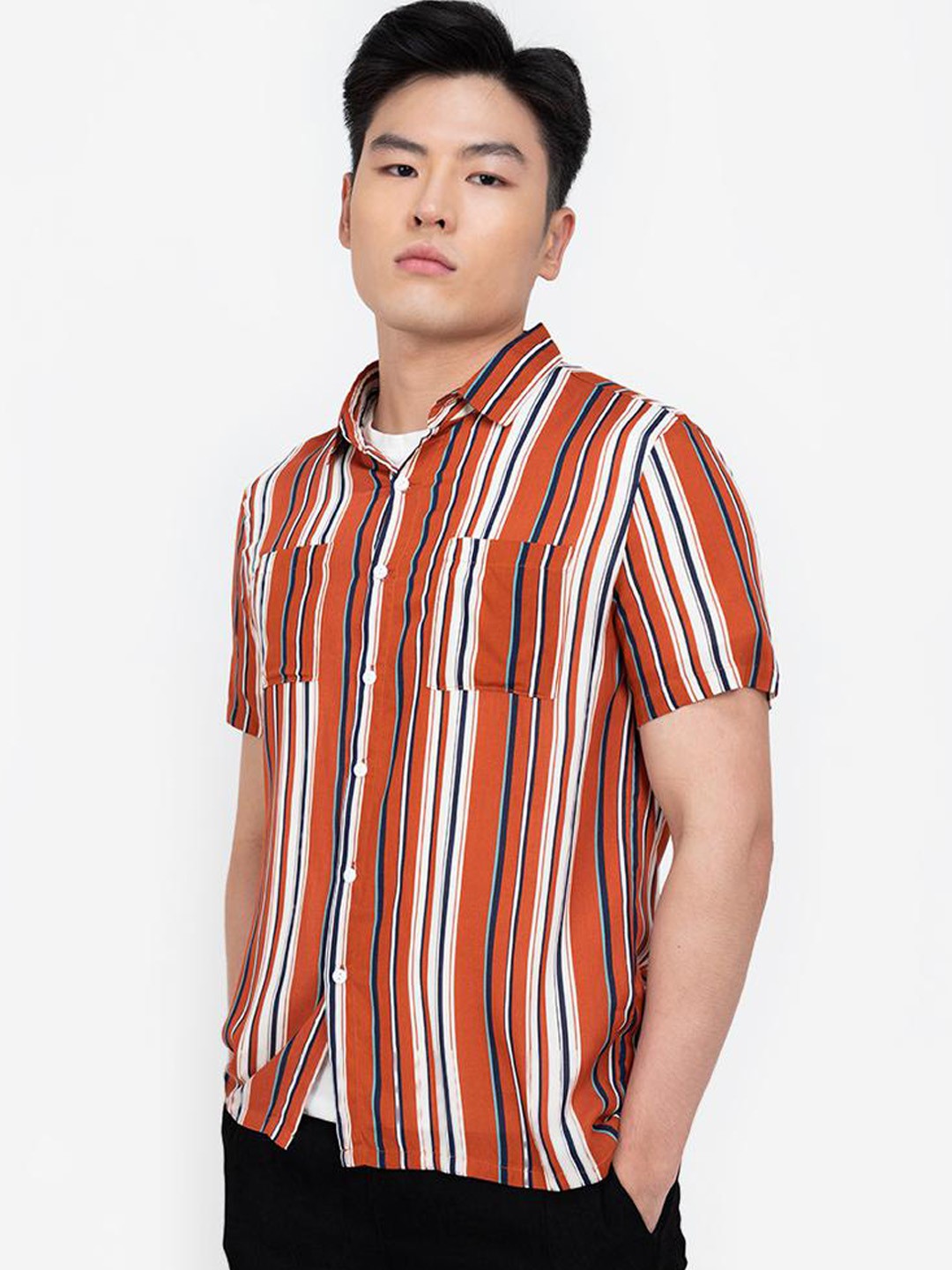 

ZALORA BASICS Men Black Multi Stripes Striped Casual Shirt