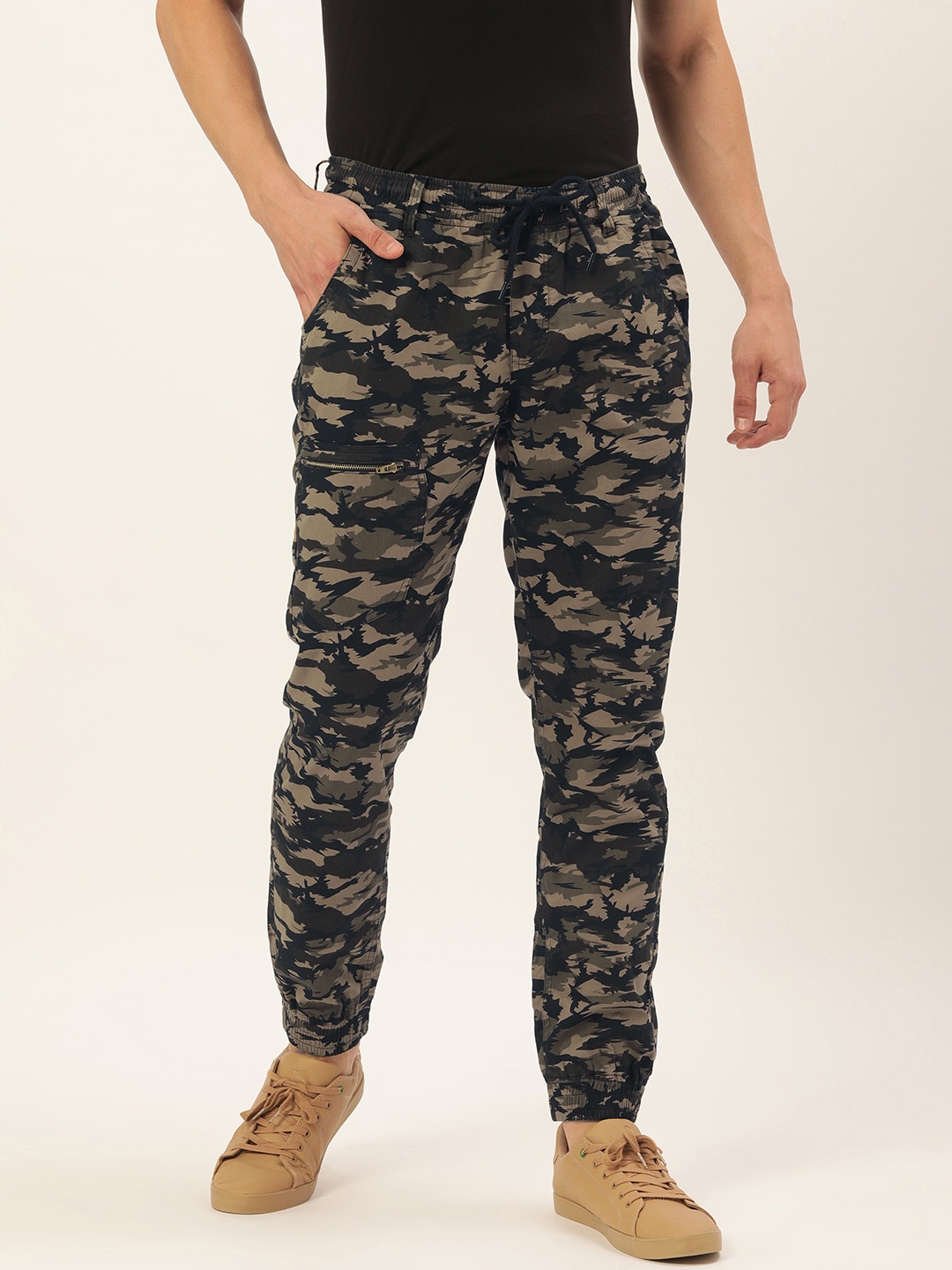 

IVOC Mens Olive Camouflage Print Slim Fit Casual Joggers