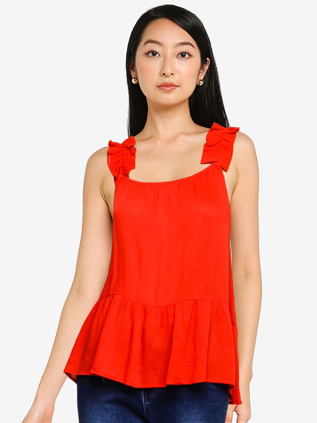 

ZALORA BASICS Orange Ruffle Strap Top